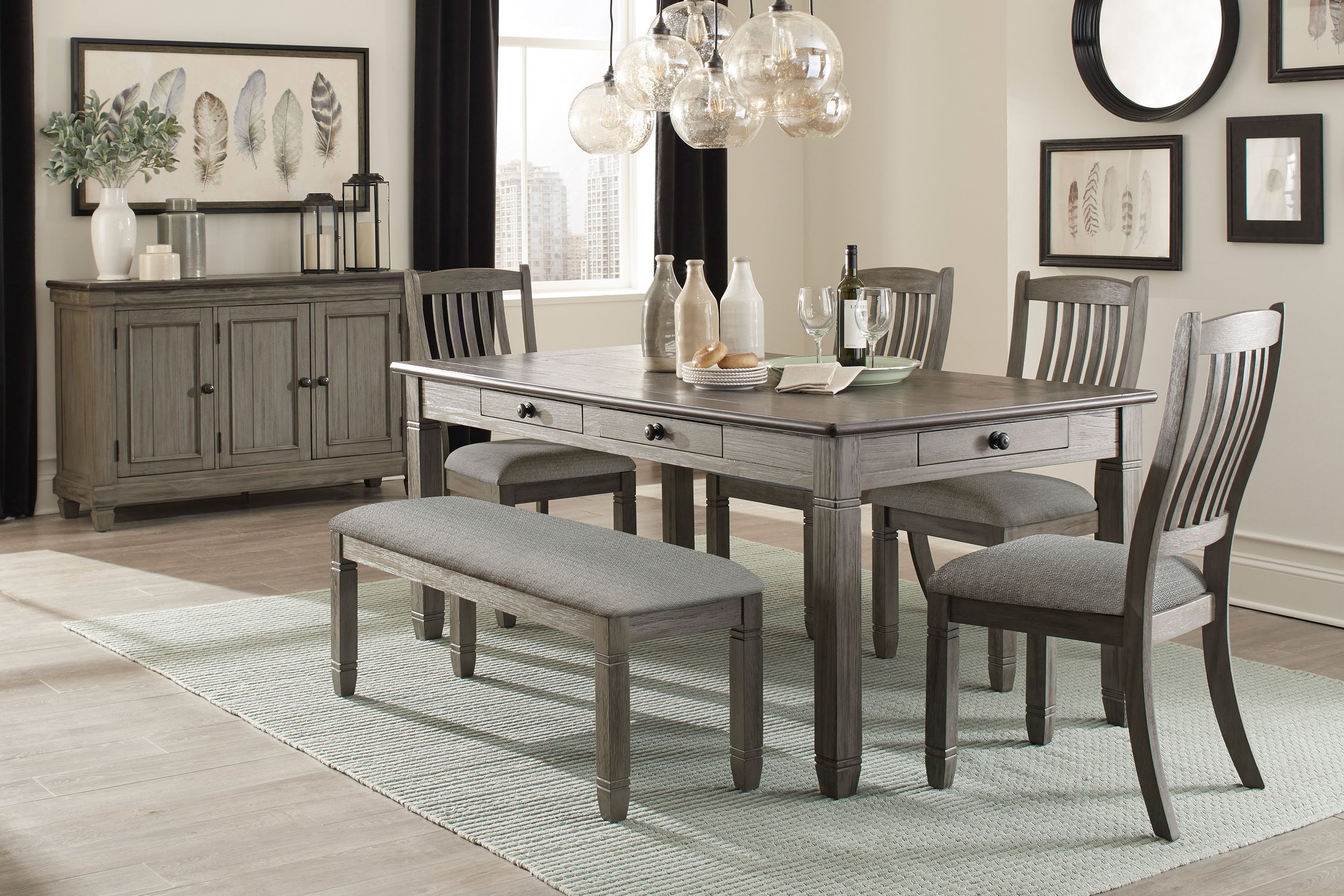 Granby Rectangular Wood Dining Room Set with 6 Drawers