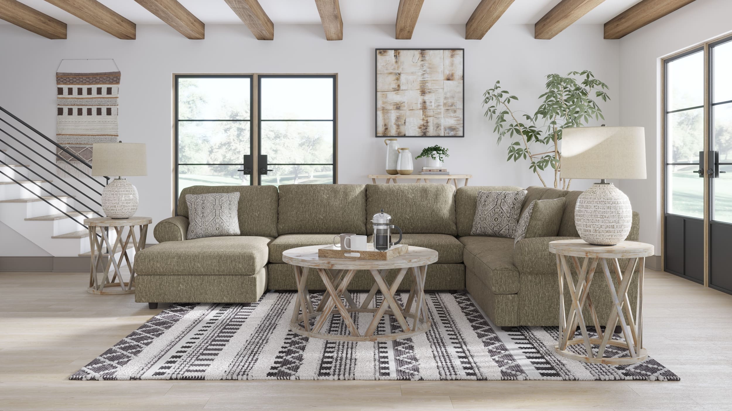 Hoylake 3-Piece Polyester U-Shaped Sectional Sofa w/Left Arm Chaise Facing