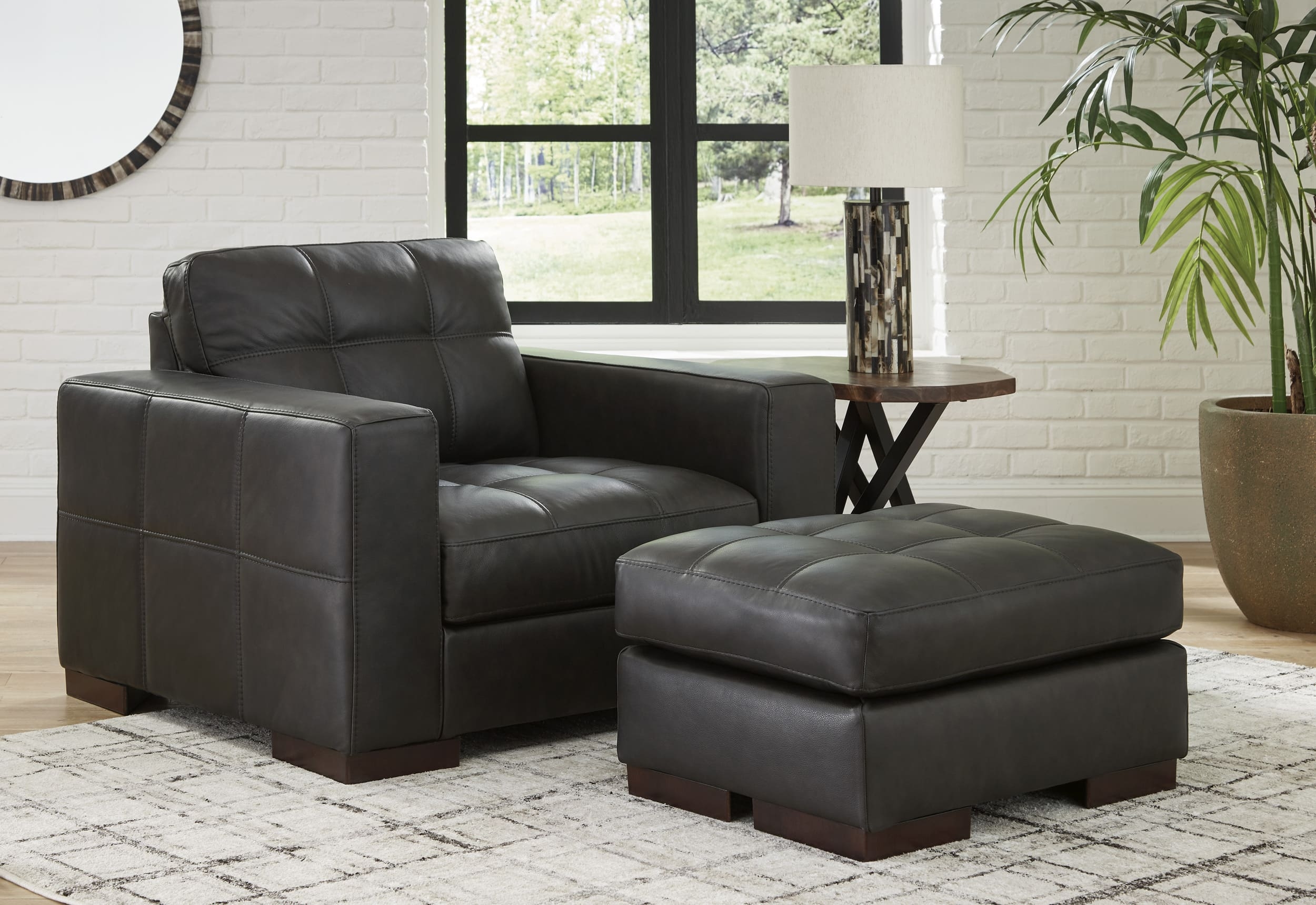 Ashley Luigi Thunder Leather Chair And Ottoman