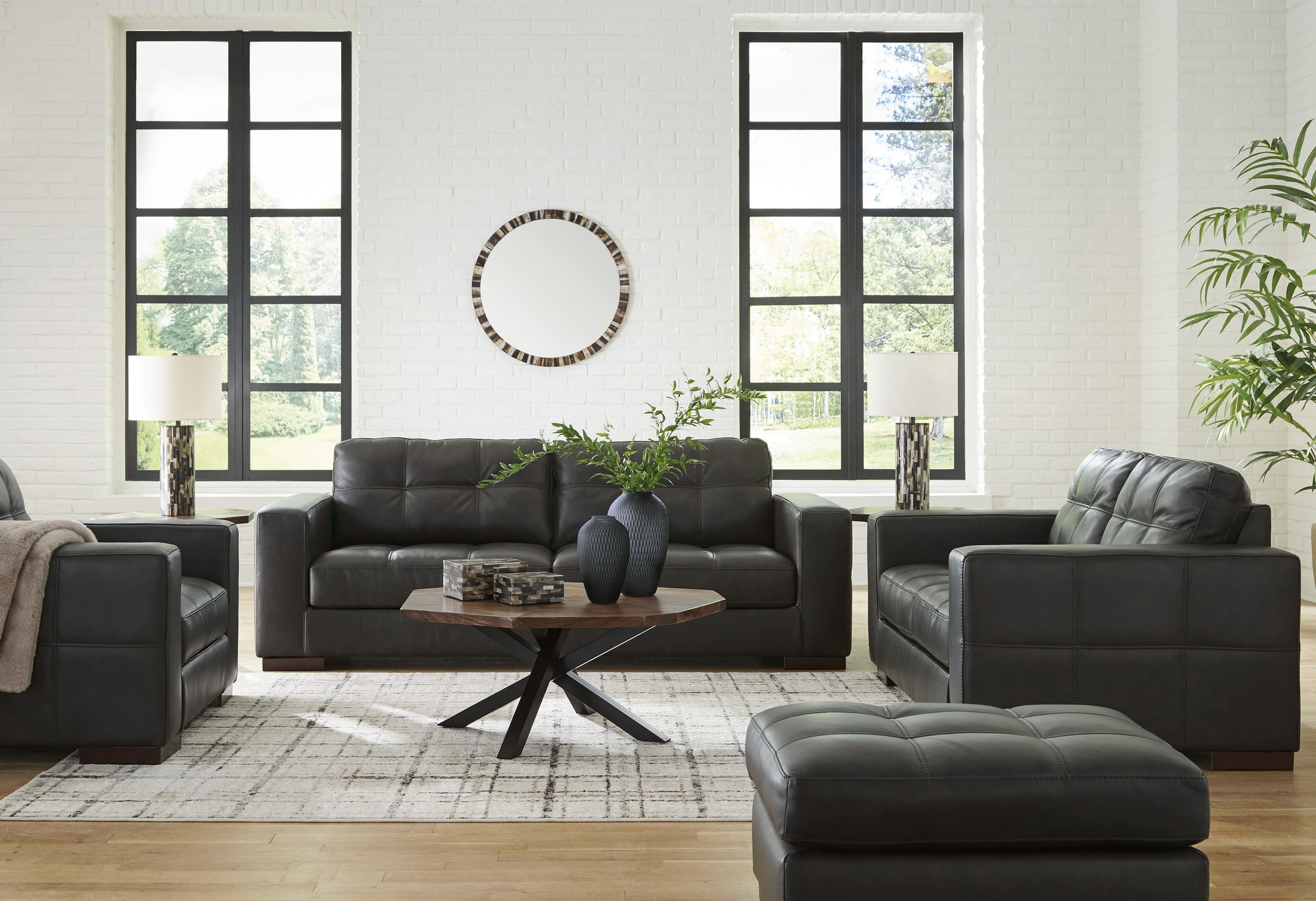 Ashley Luigi Leather Sofa Sofa Set And ottoman