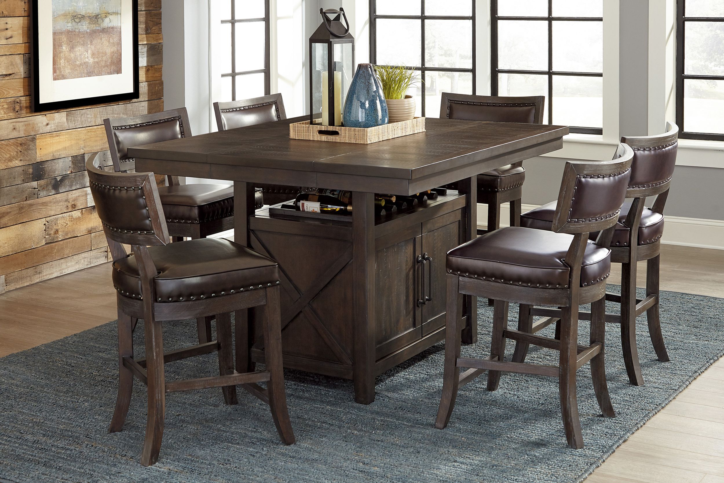 Oxton Rectangular Wood Extendable Counter Height Set with 2 Doors