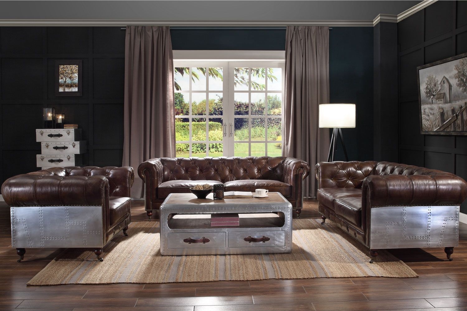 Aberdeen Vintage Top Grain Leather/Aluminum Loveseat