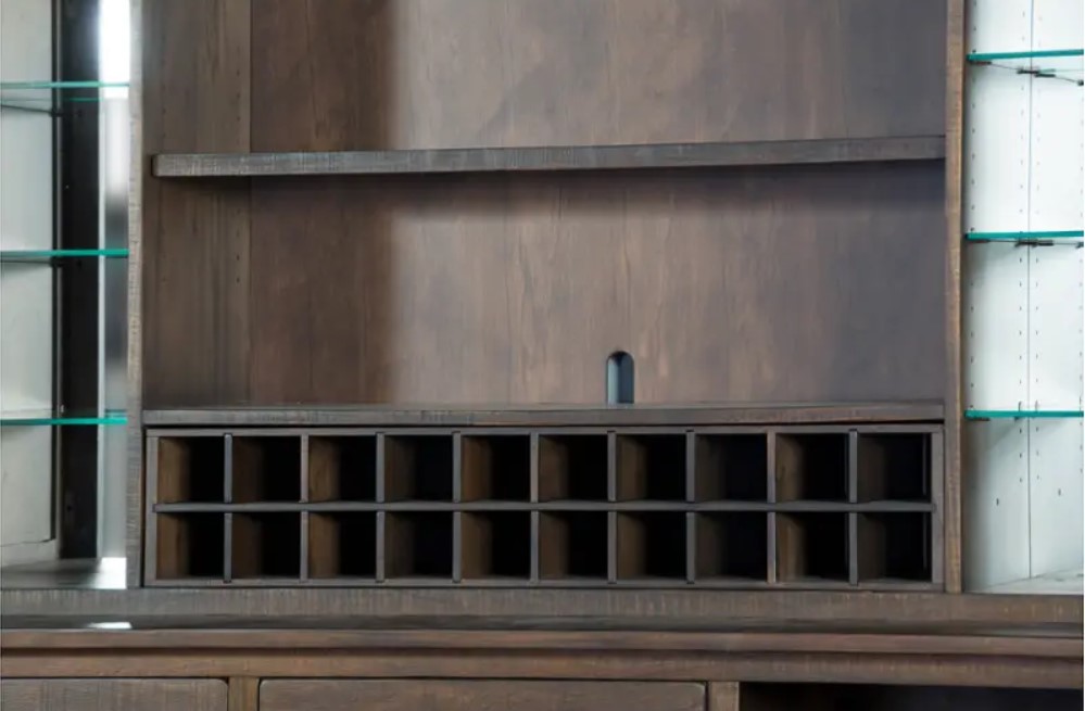 SM Homestead Wood Buffet & Hutch w/4 Doors, 2 Drawers, 20 Wine Bottle Storage & LED Light