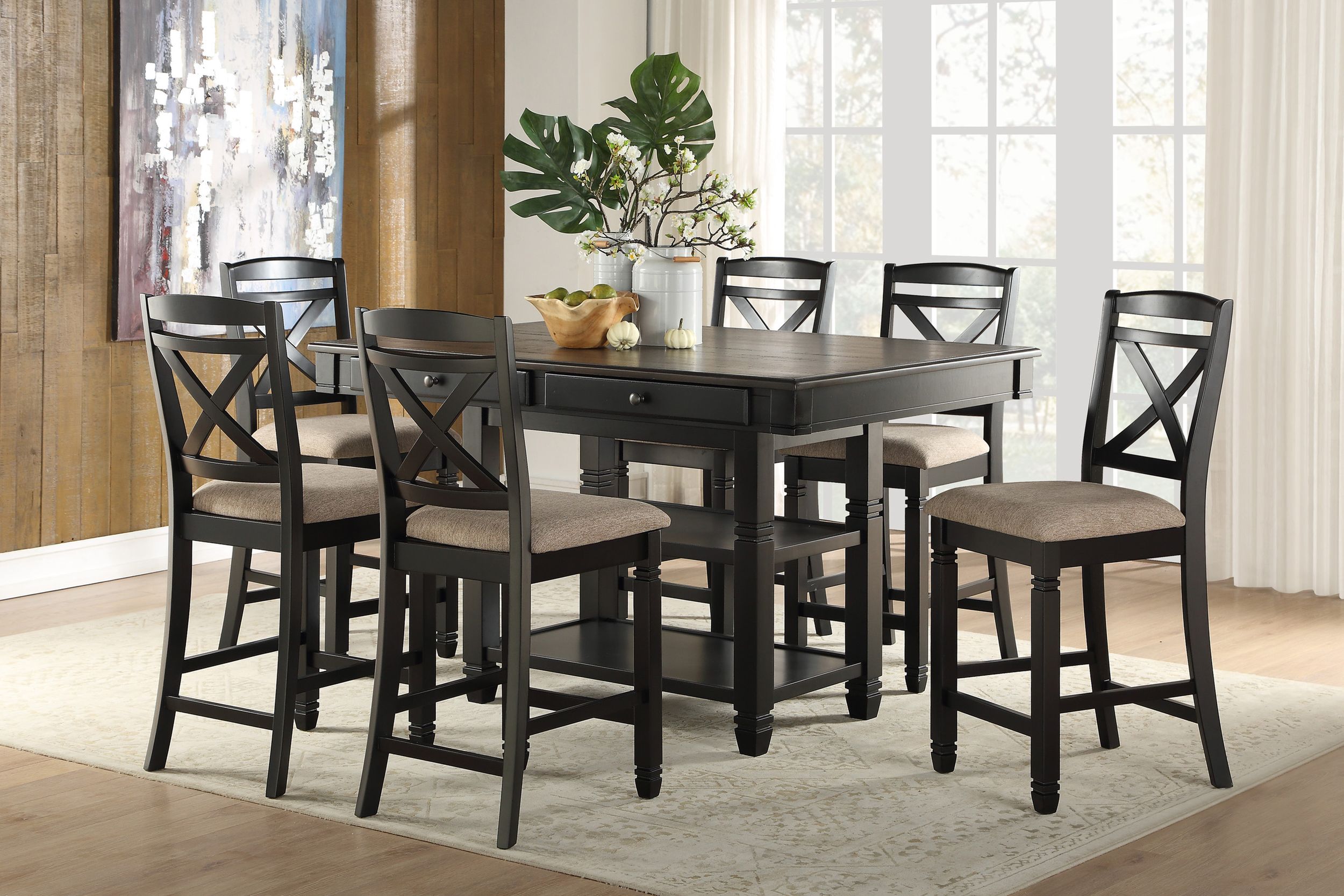 Baywater Rectangular Wood Counter Height Table with 4 Drawers