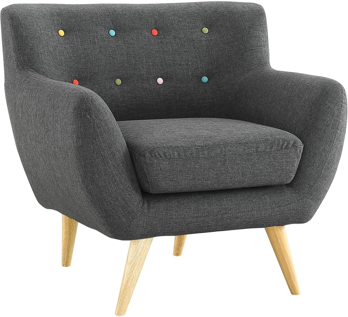 Remark 2 Piece Tufted Fabric Living Room Set w/Sofa and Armchair, Gray by Modway Furniture