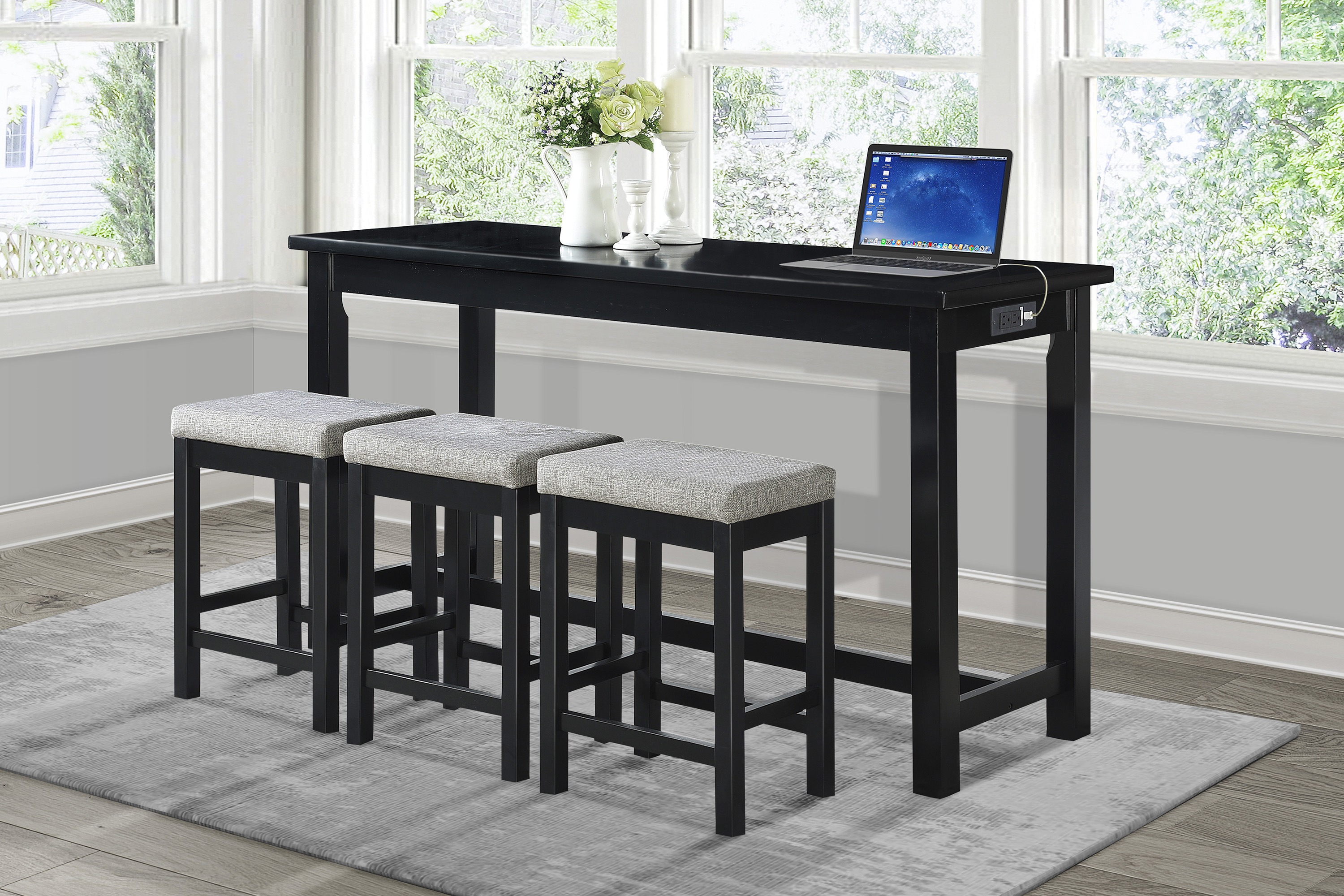 Connected Wood/Fabric 4-Piece Pack Counter Height Set with Drawer