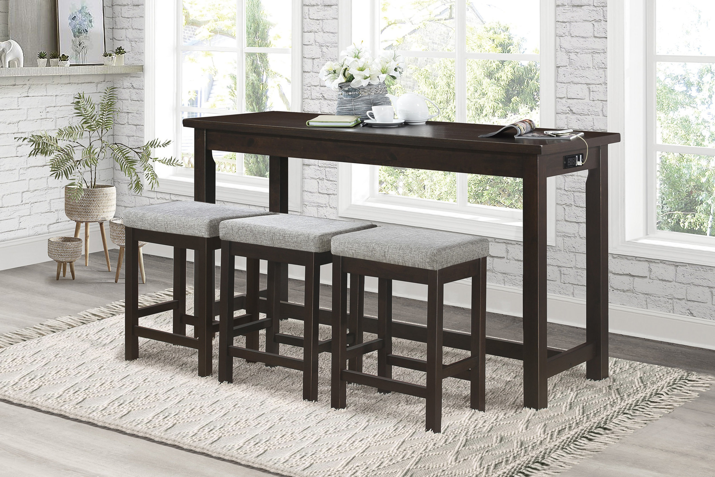 Connected Wood/Fabric 4-Piece Pack Counter Height Set with Drawer
