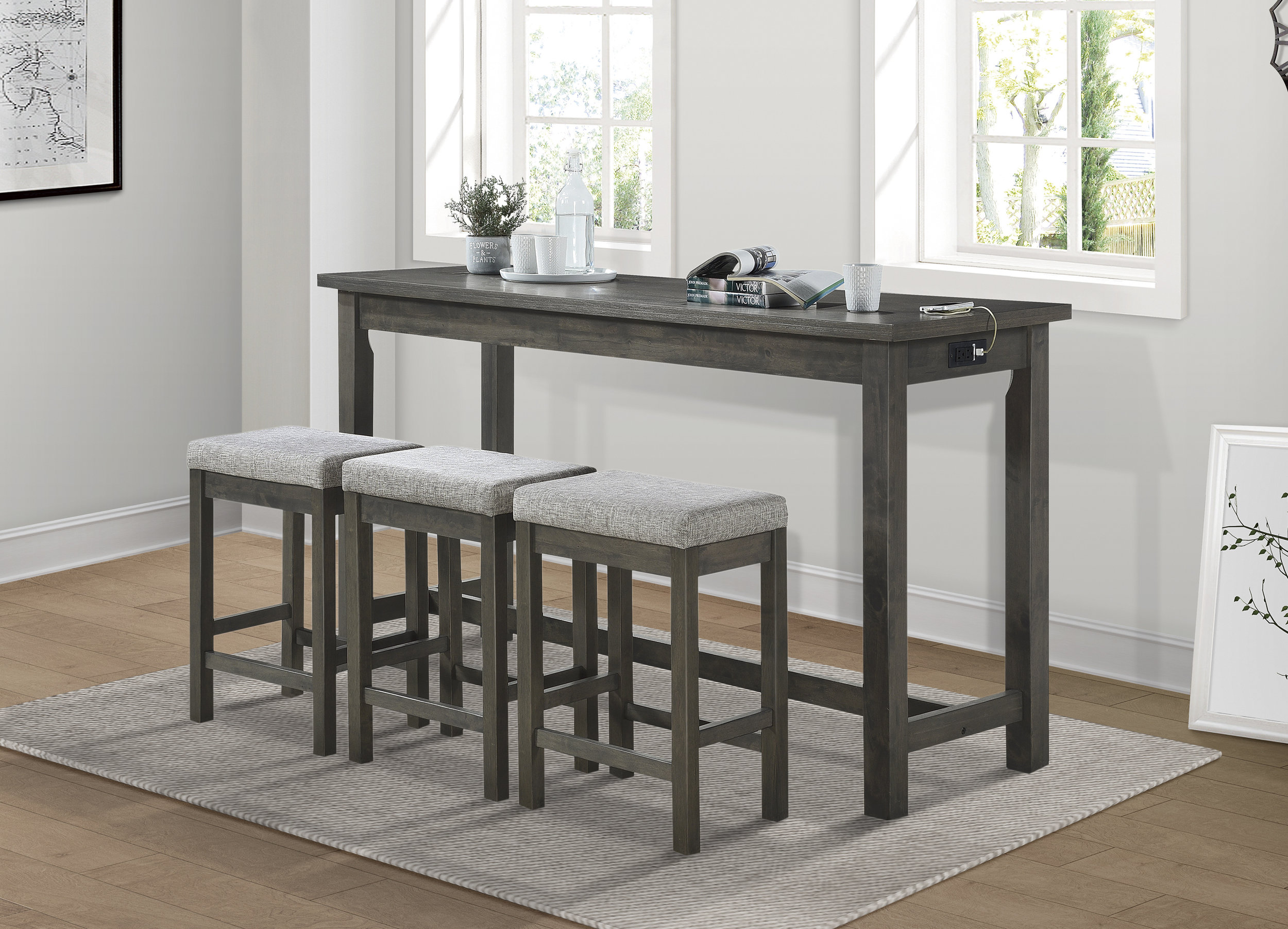 Connected Wood/Fabric 4-Piece Pack Counter Height Set with Drawer