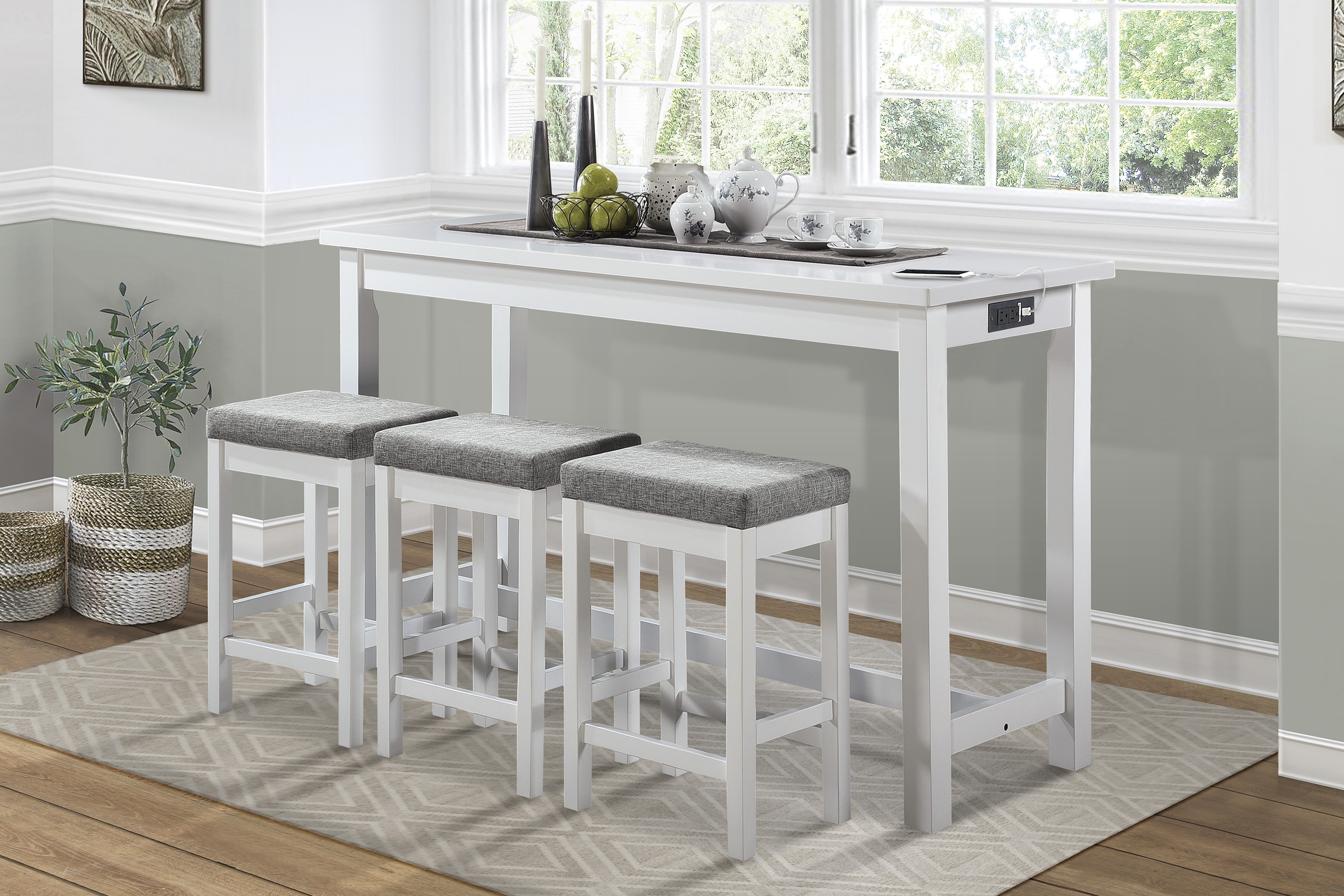 Connected Wood/Fabric 4-Piece Pack Counter Height Set with Drawer