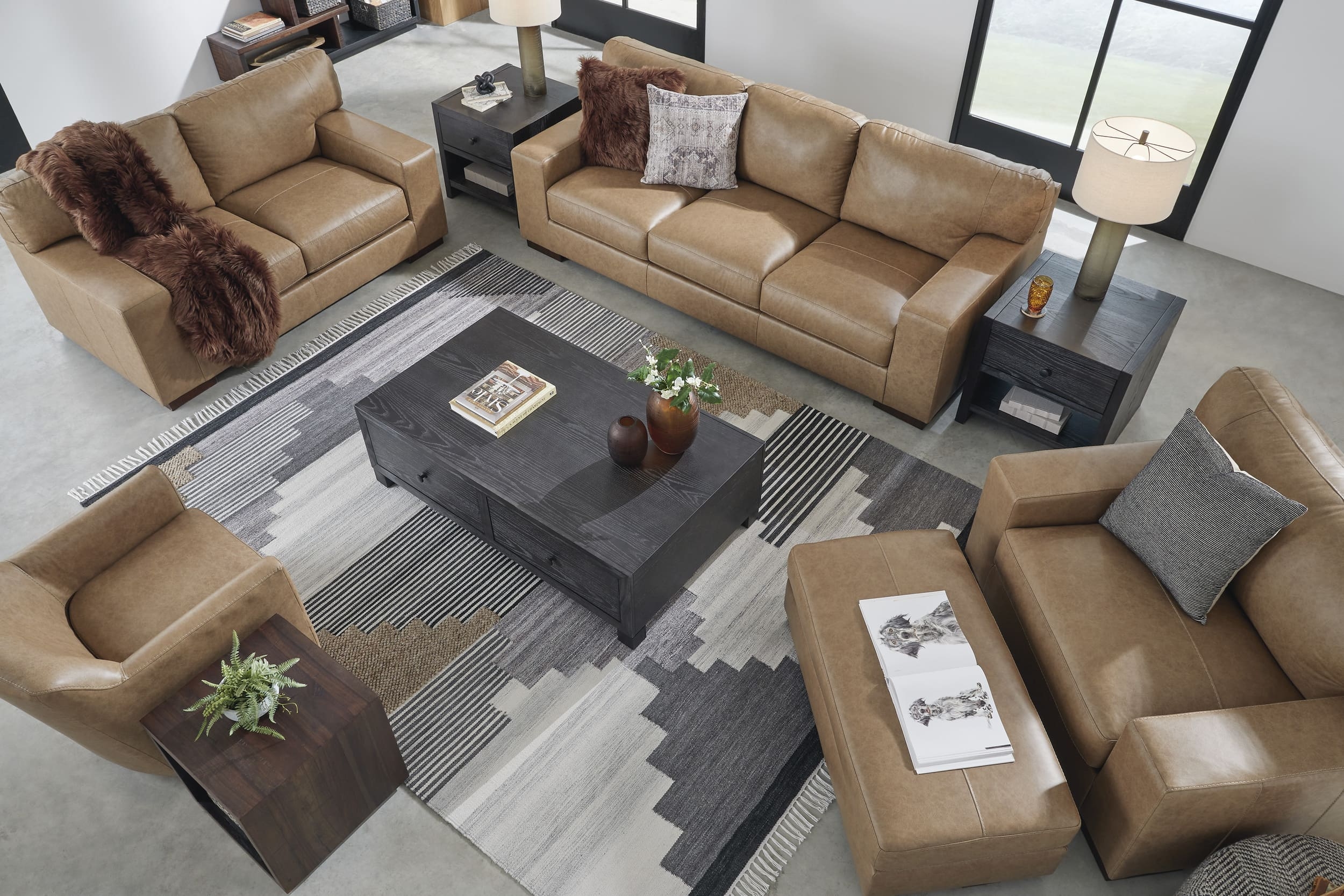 Lombardia Leather Sofa, Loveseat, Chair And Ottoman