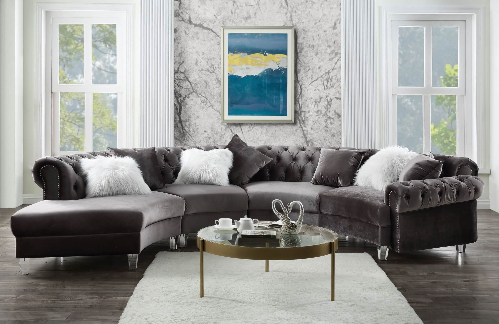 Ninagold Velvet Curved Sectional Sofa