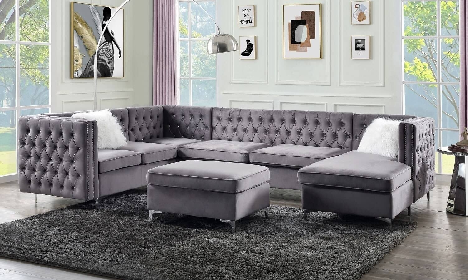 Jaszira Fabric U-Shaped Tufted Sectional Sofa