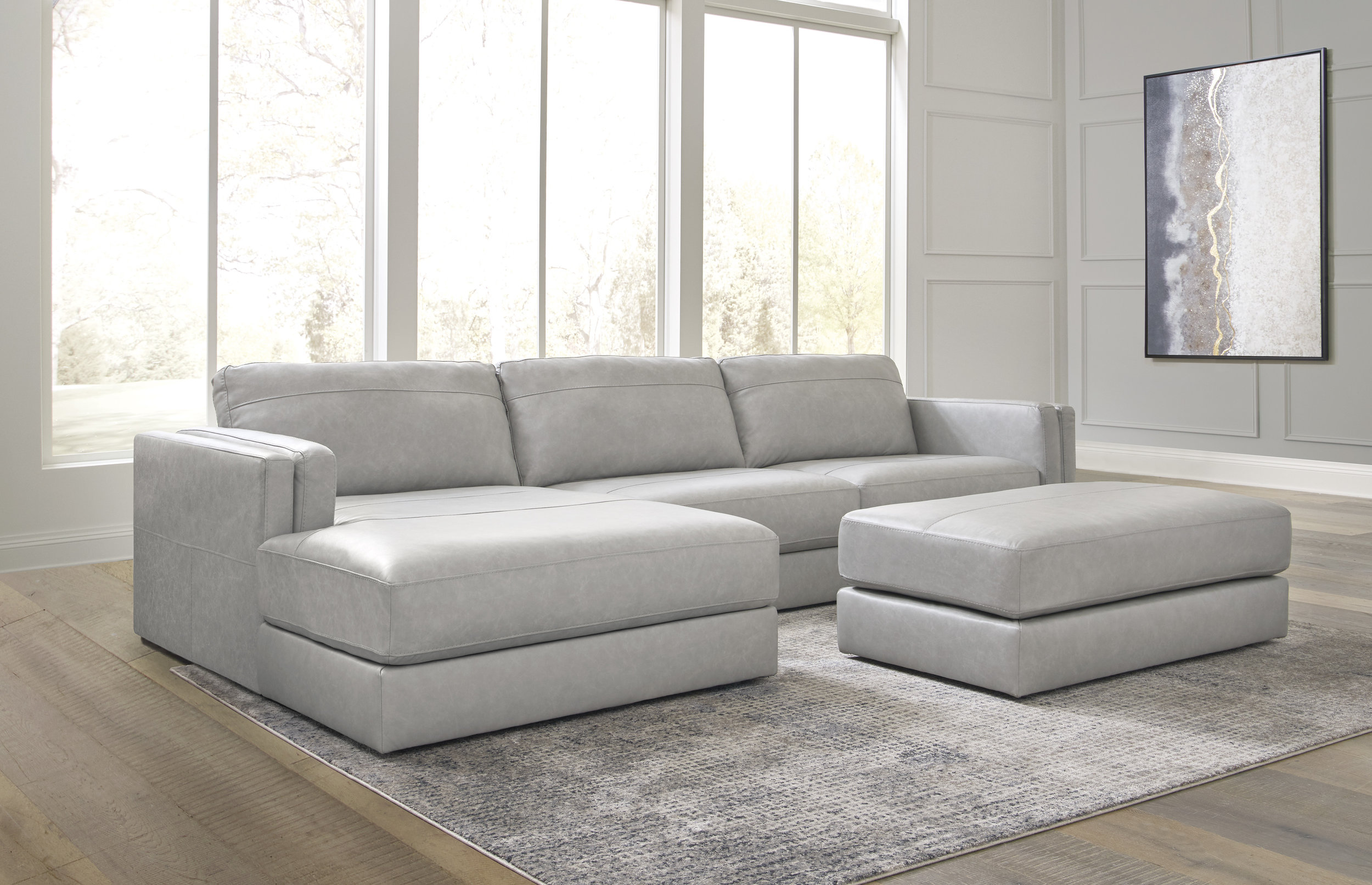 Amiata 43" Rectangular Genuine Leather Ottoman - Glacier Gray