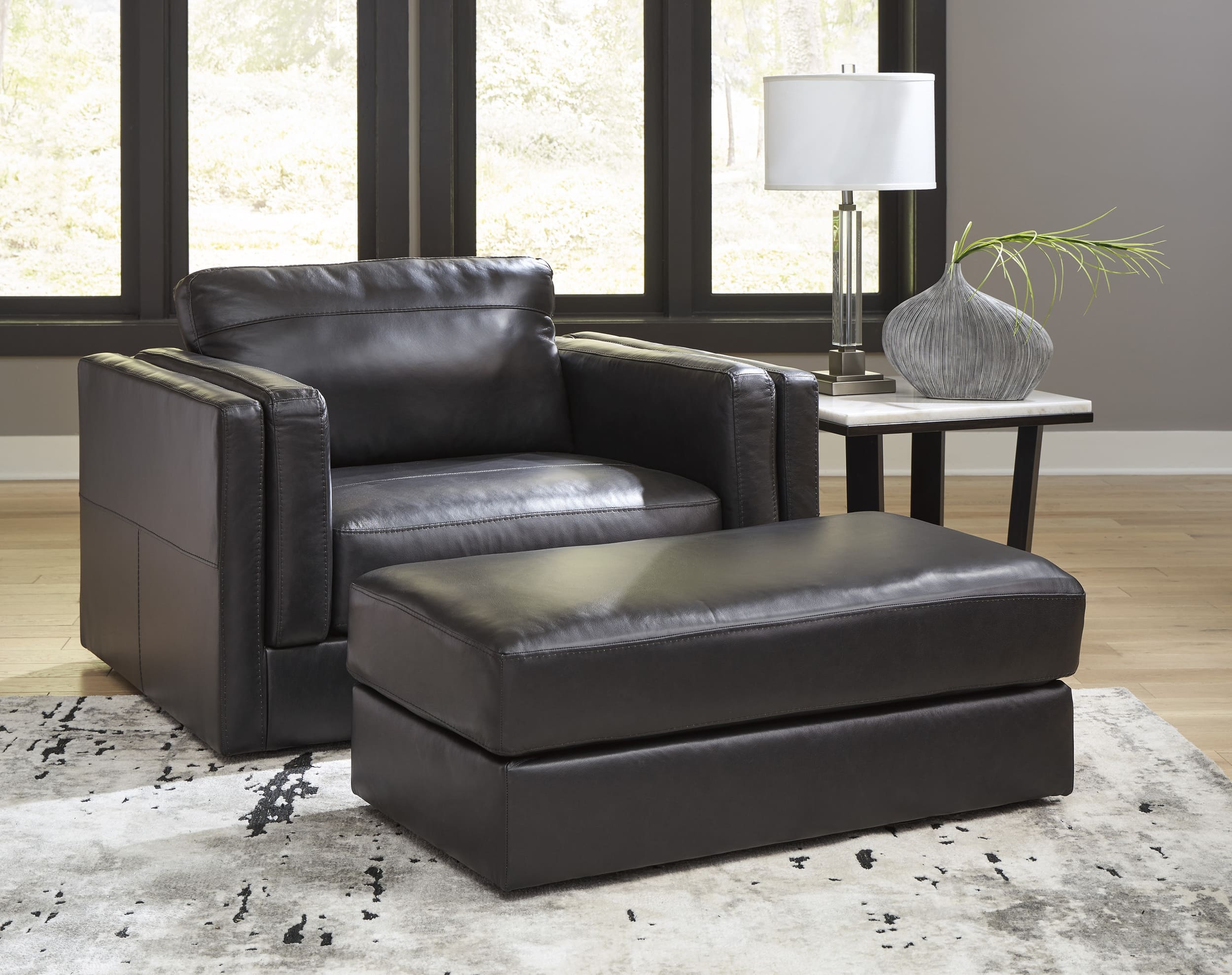 Ashley Amiata Leather Oversized Chair And Ottoman