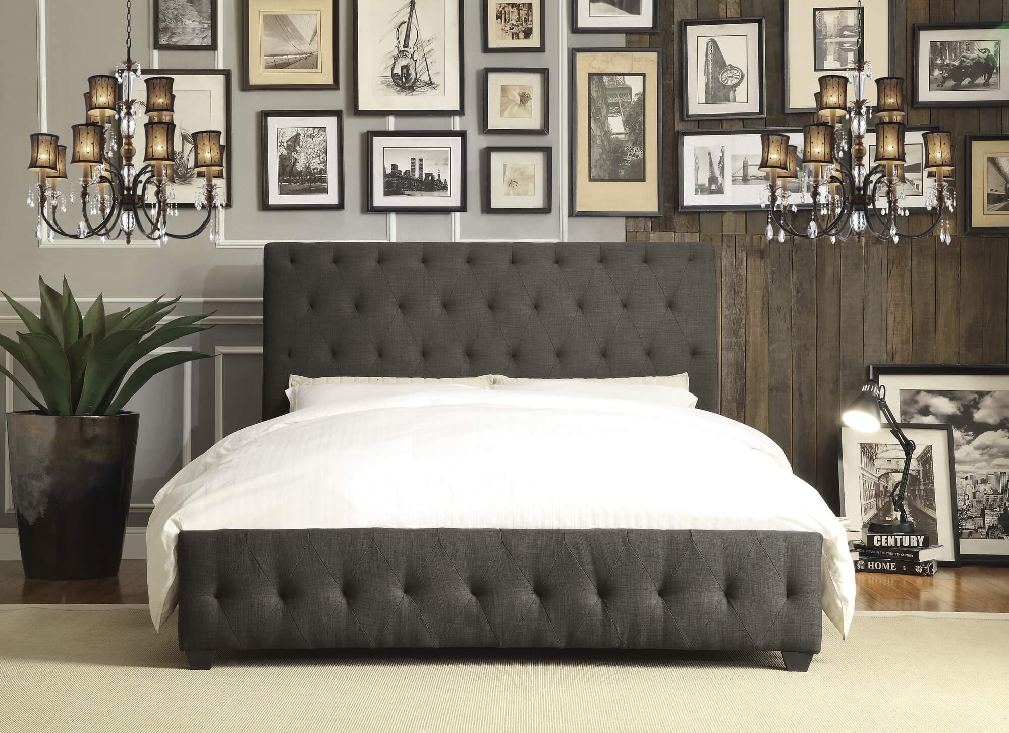 Baldwyn Fabric Tufted Sleigh Bed, Queen Size