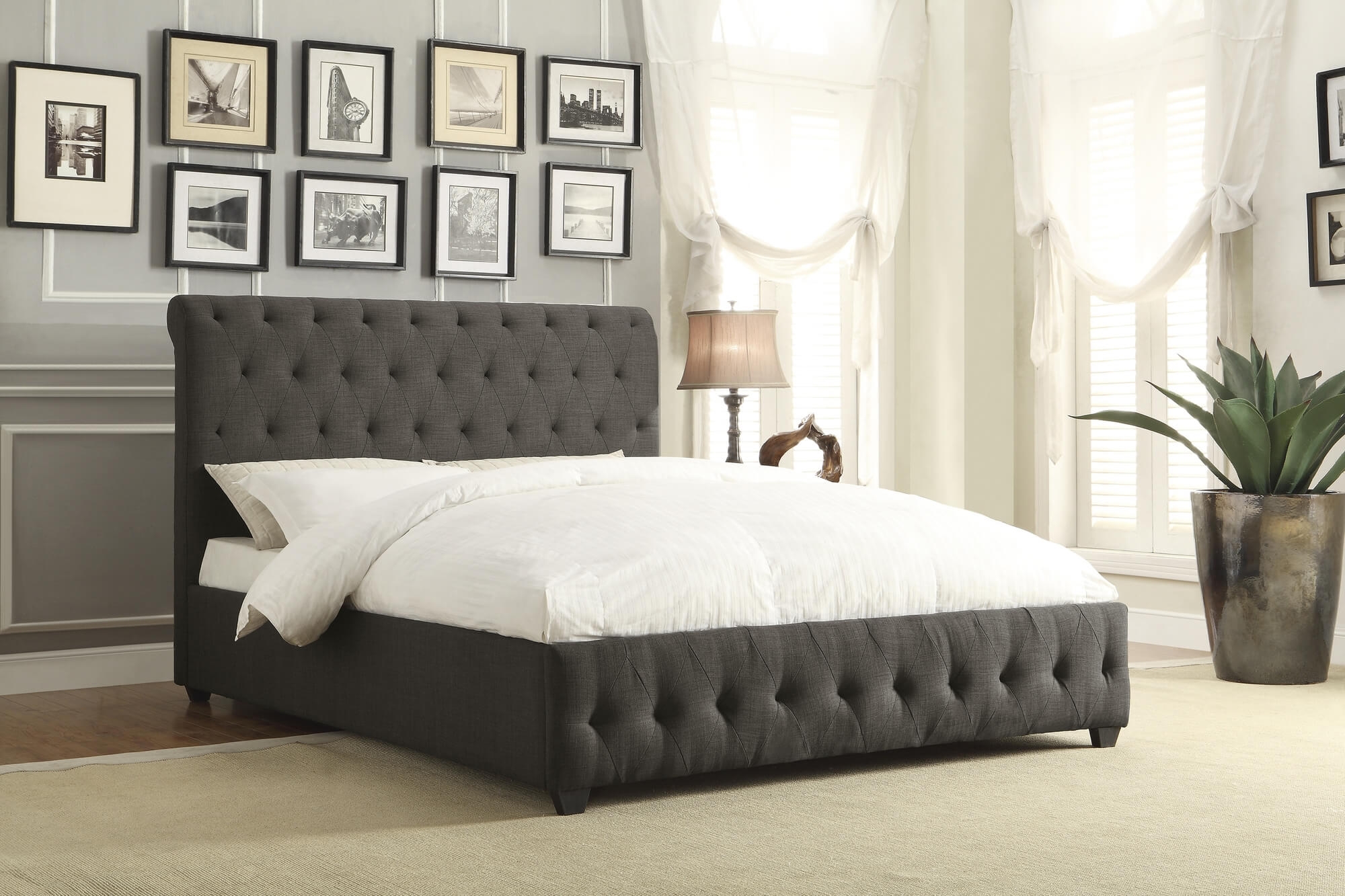 Baldwyn Fabric Tufted Sleigh Bed, Queen Size