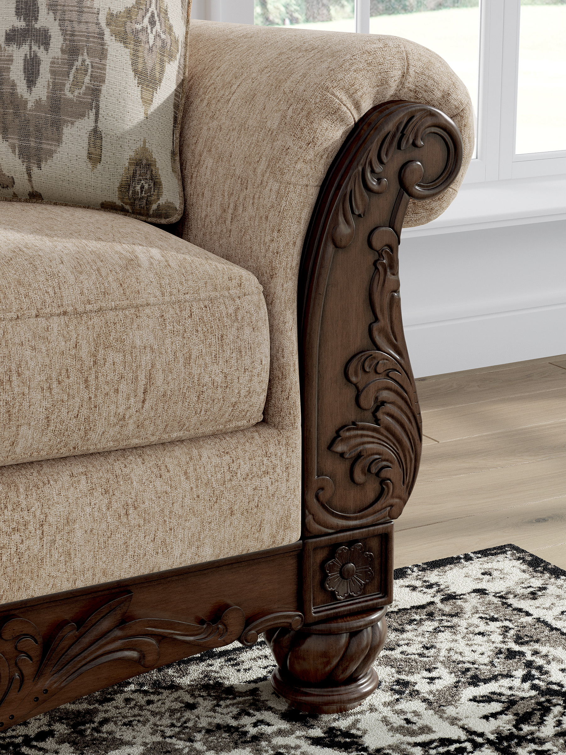 Chelsworth Golden Polyester Loveseat - Traditional Style
