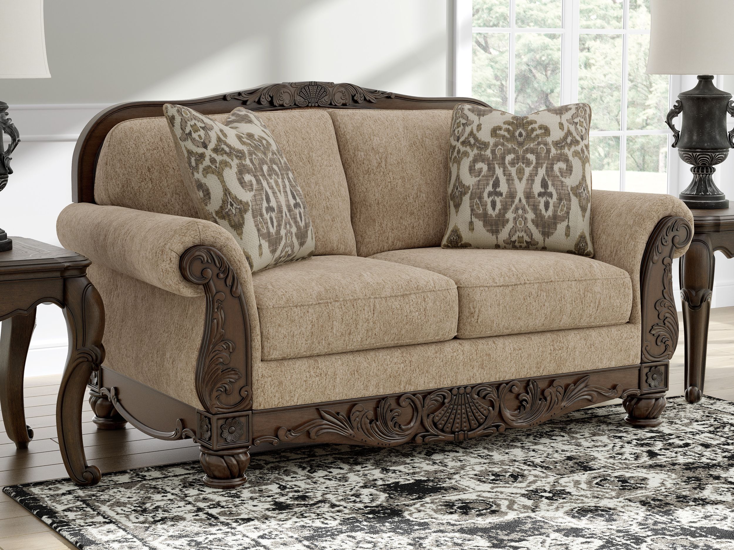 Chelsworth Golden Polyester Loveseat - Traditional Style