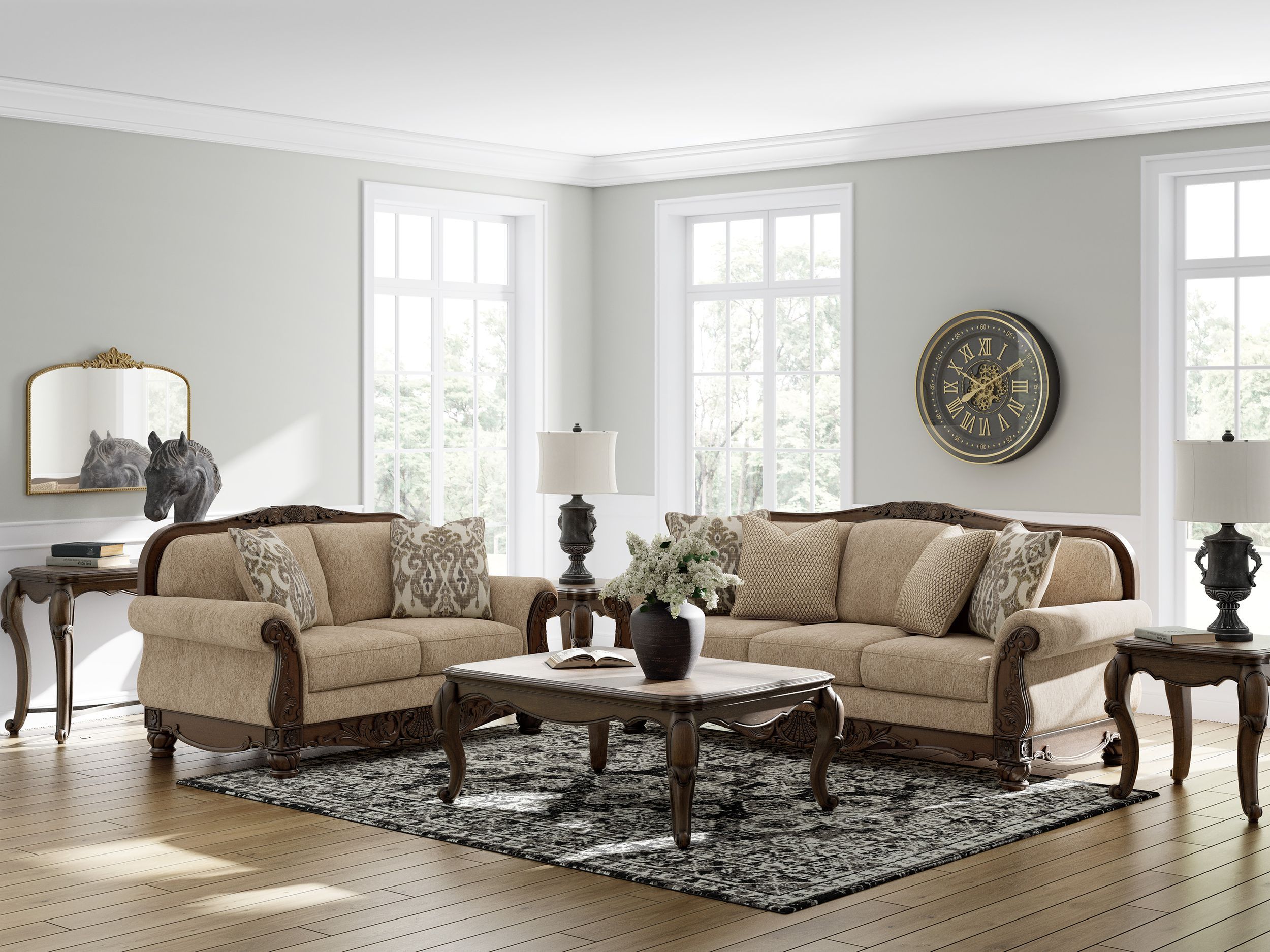 Chelsworth Golden Polyester Loveseat - Traditional Style