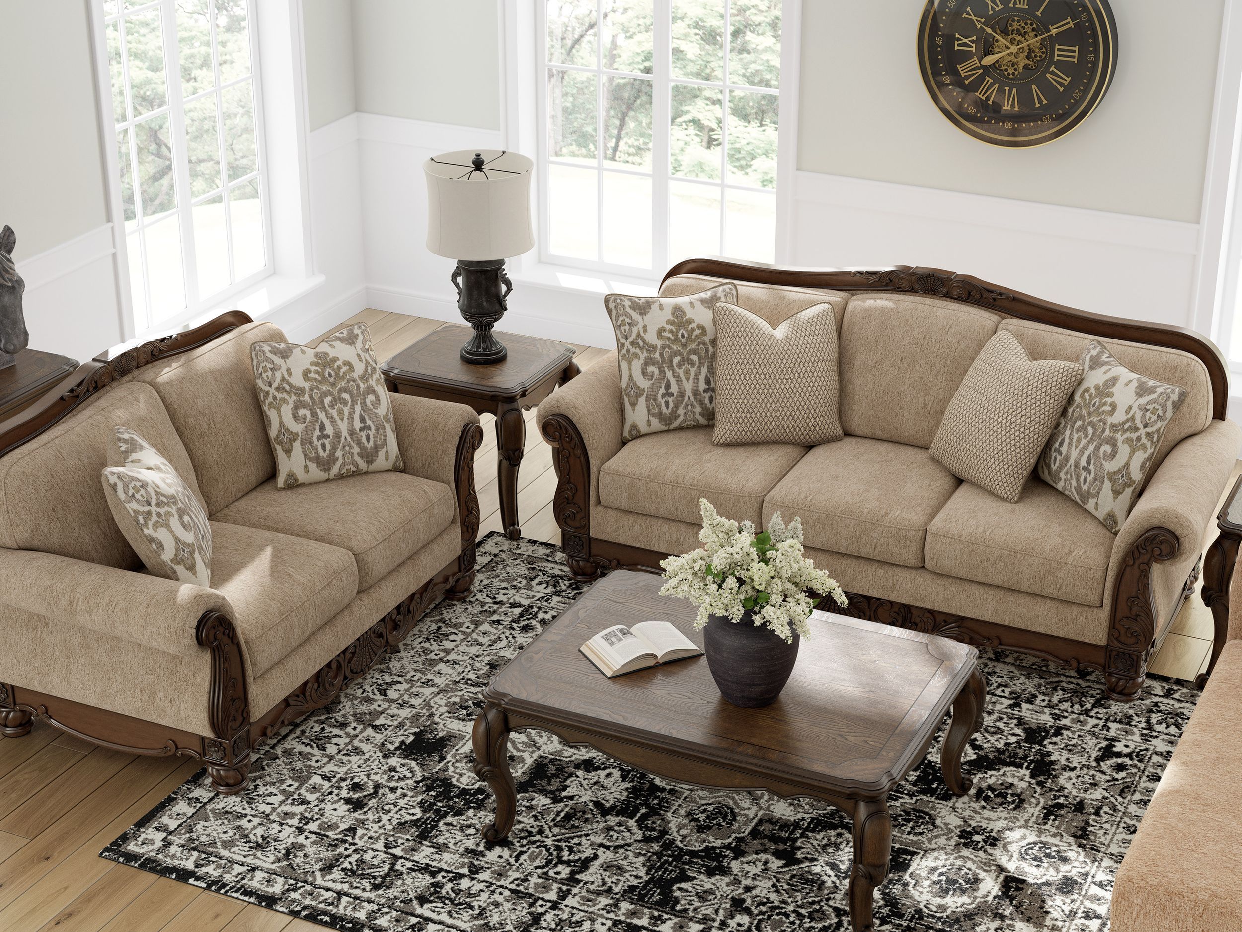 Chelsworth Golden Polyester Loveseat - Traditional Style
