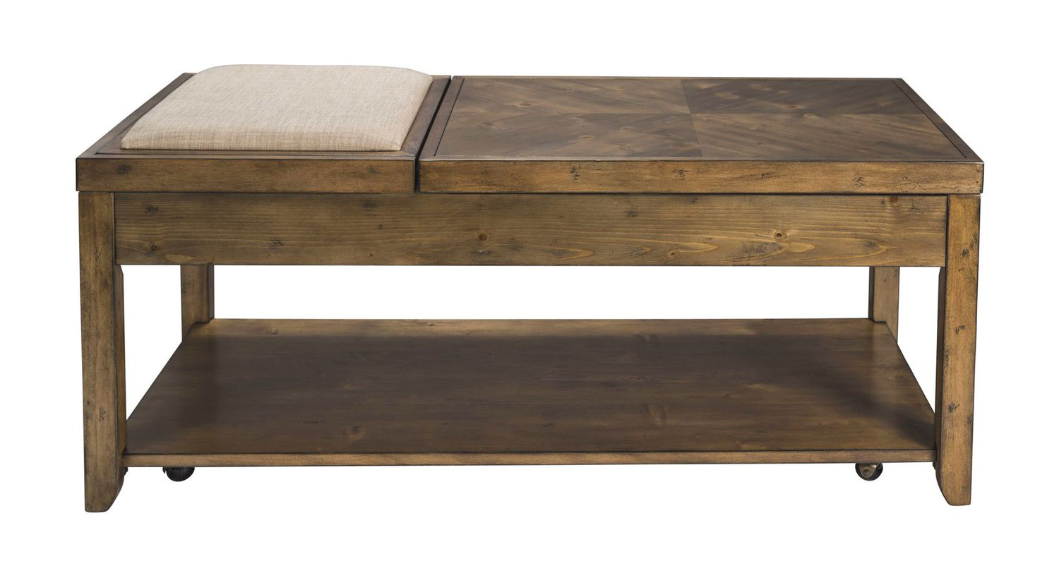 Mitchell Rectangular Wood Storage Cocktail Table w/Casters