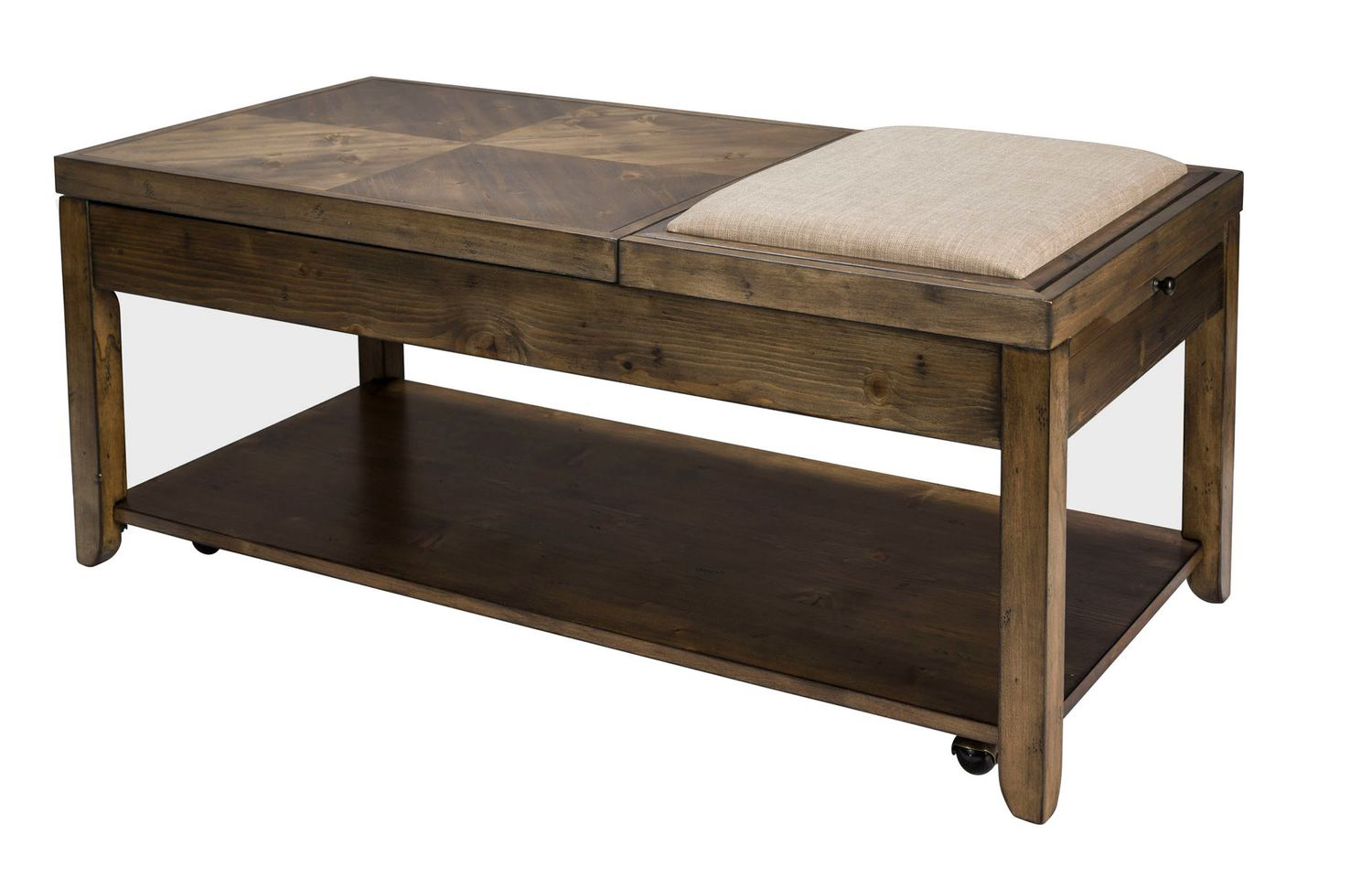 Mitchell Rectangular Wood Storage Cocktail Table w/Casters