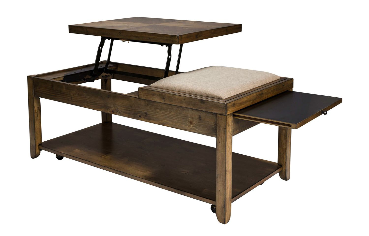 Mitchell Rectangular Wood Storage Cocktail Table w/Casters