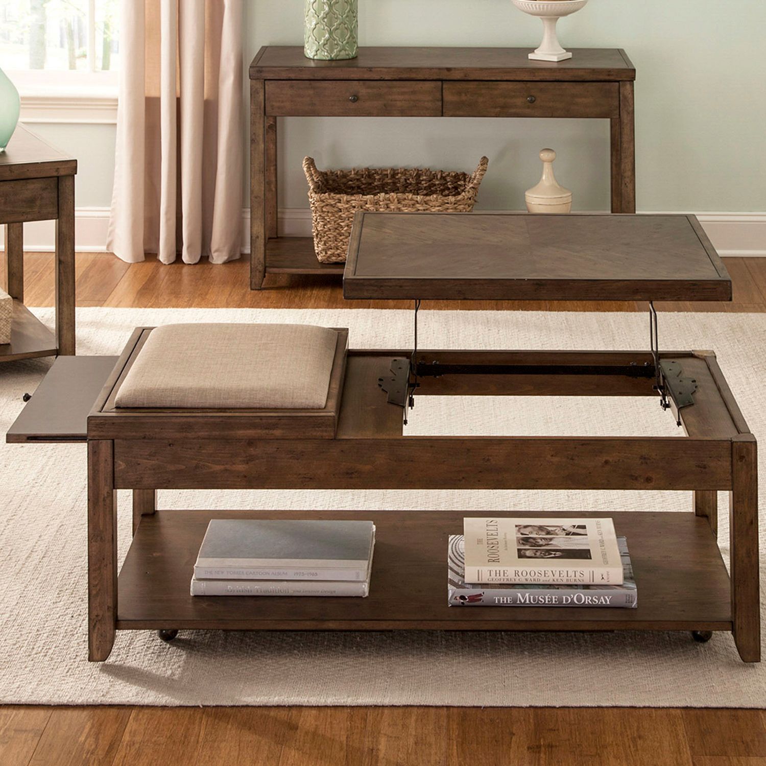 Mitchell Wood Storage Cocktail Table Set | 3-Piece | Cinnamon