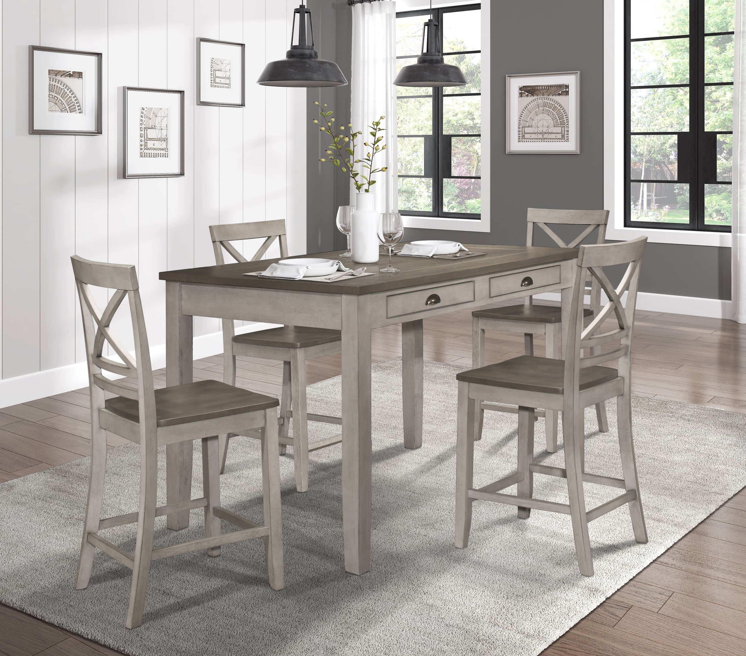 Brightleaf Rectangular Wood Counter Height Table with 4 Drawers