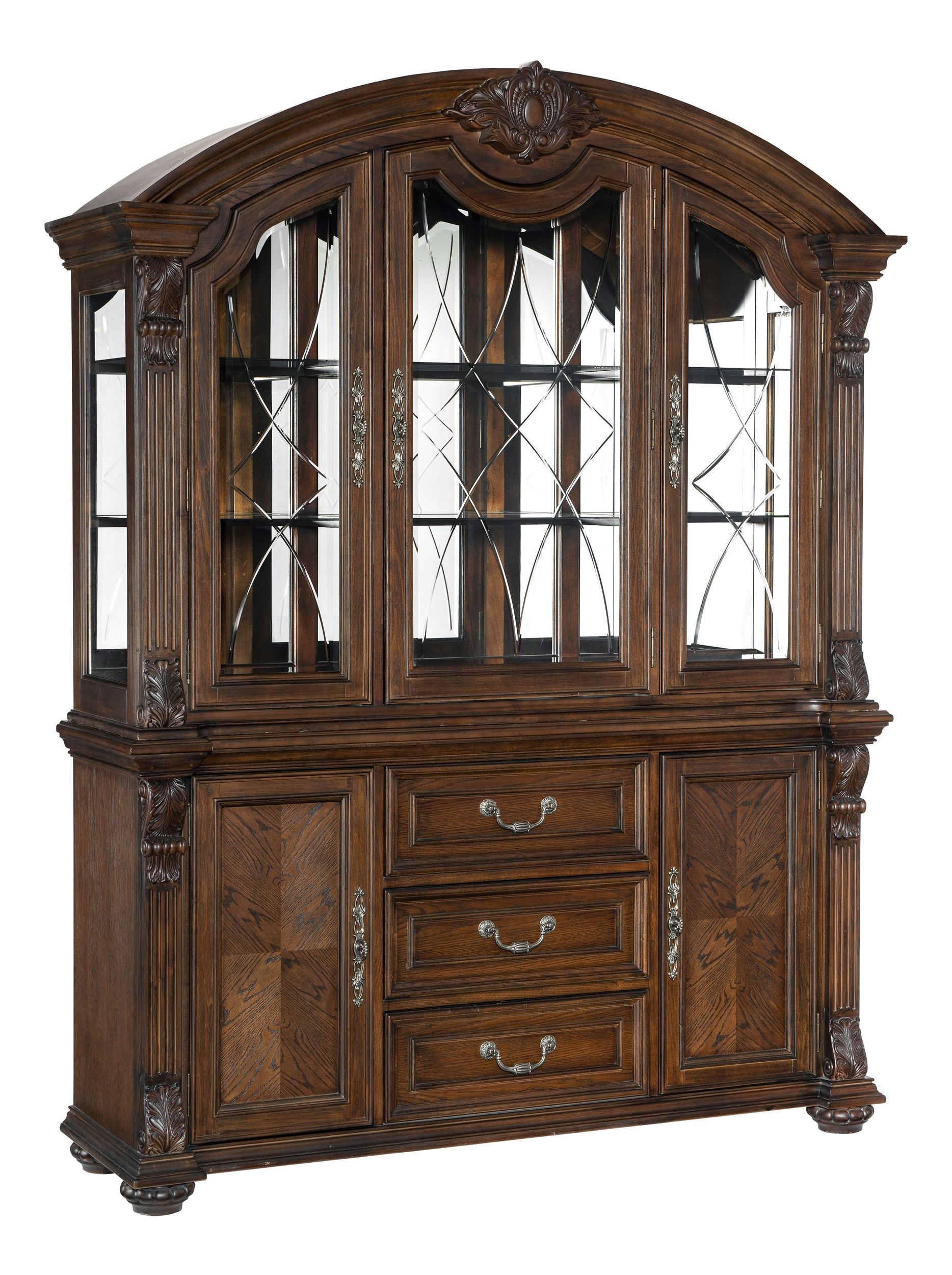 Bergen Wood/Glass Buffet & Hutch with 5 Doors & 3 Drawers