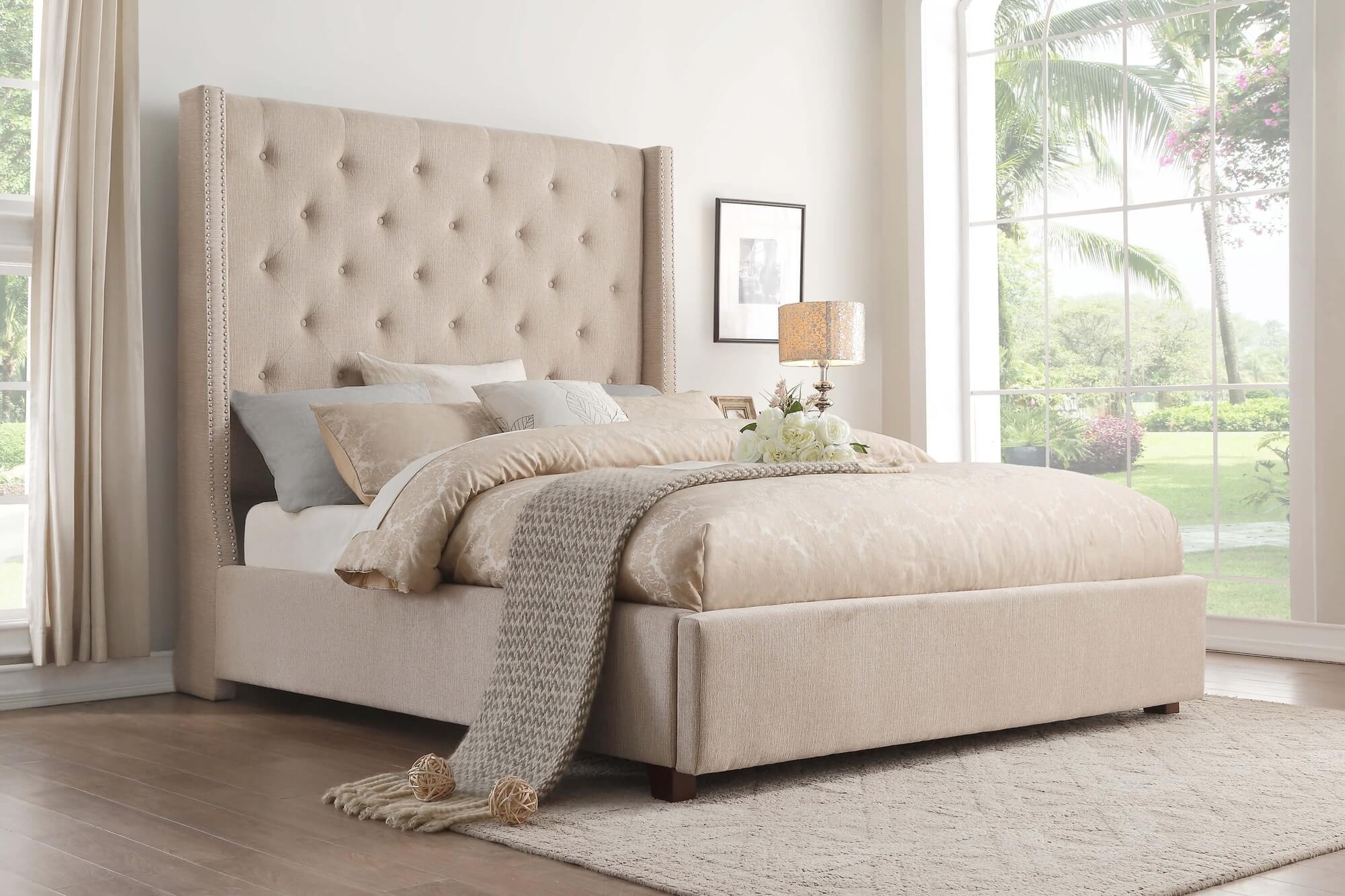 Fairborn Fabric Button-Tufted Platform Bed, Queen Size