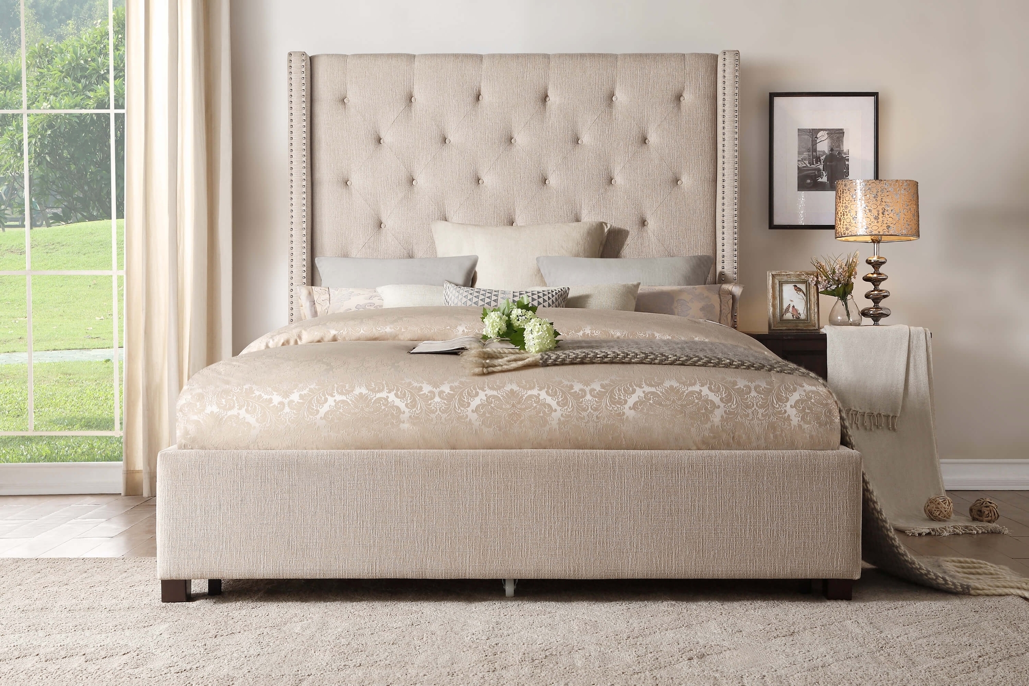 Fairborn Fabric Button-Tufted Storage Platform Bed, California King Size