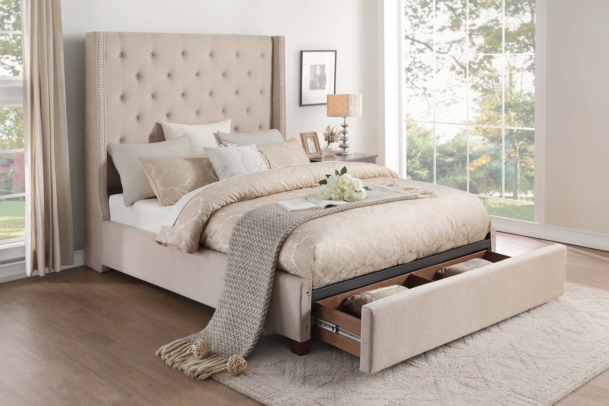 Fairborn Fabric Button-Tufted Storage Platform Bed, Full Size