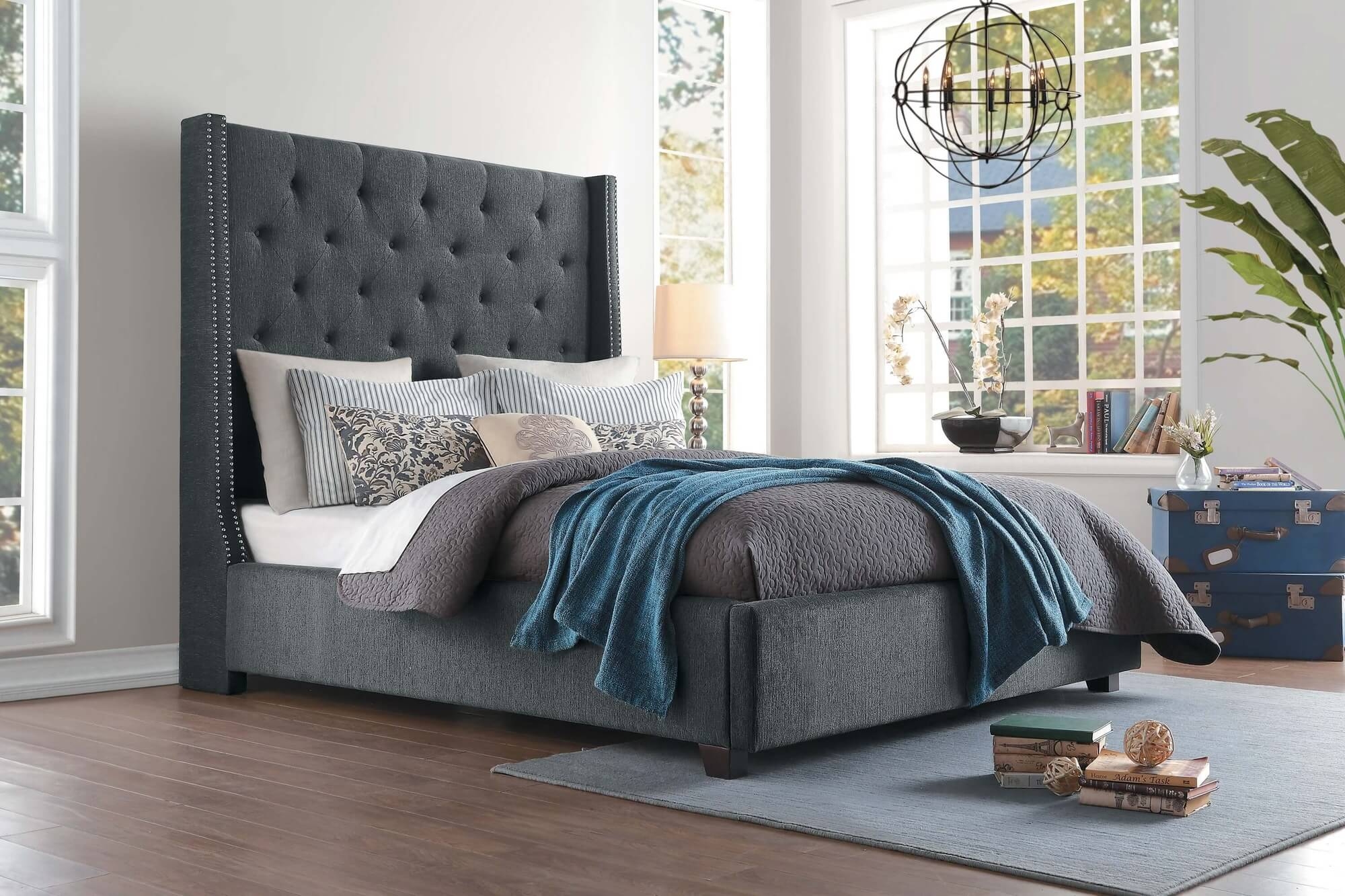 Fairborn Fabric Button-Tufted Platform Bed, Queen Size