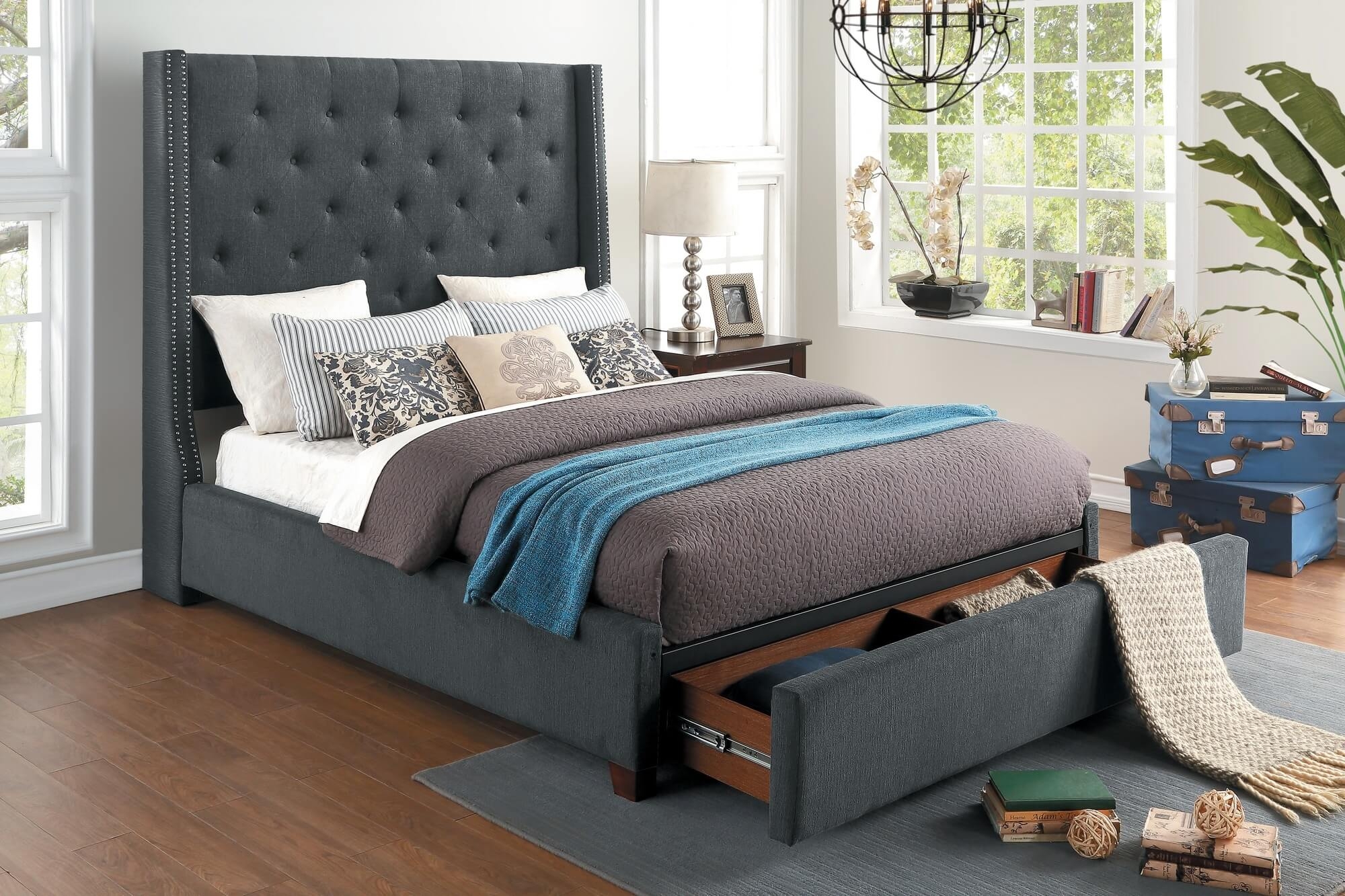 Fairborn Fabric Button-Tufted Storage Platform Bed, Full Size