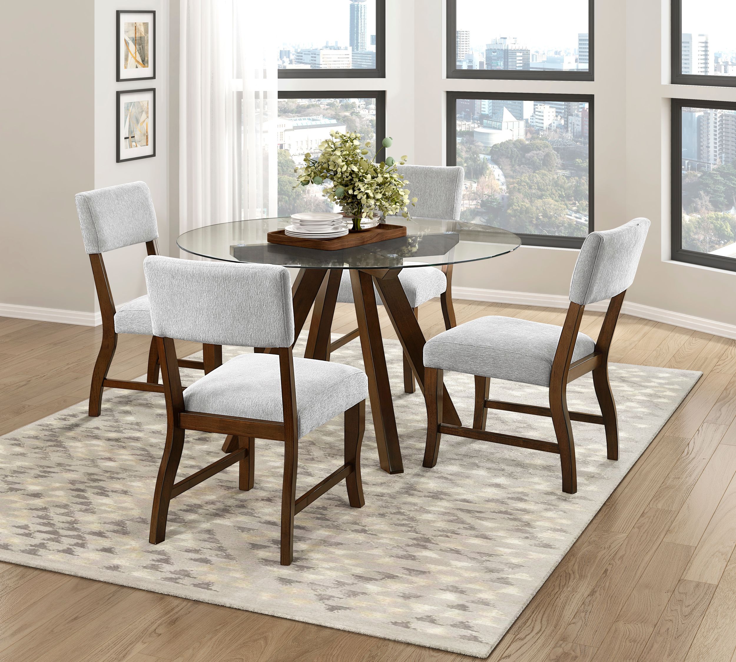 Aiden Round Glass/Wood Dining Room Set