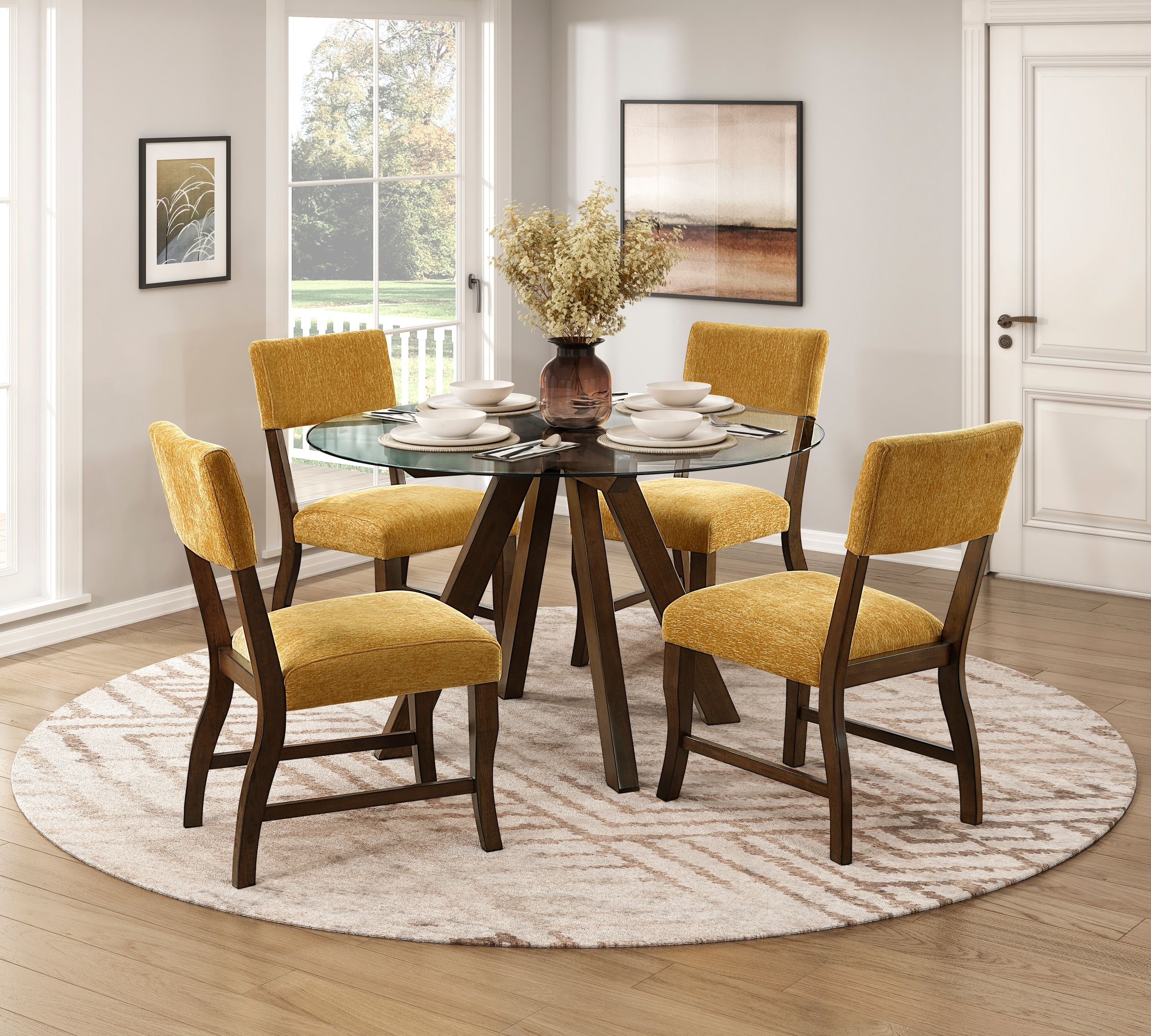 Aiden Round Glass/Wood Dining Table