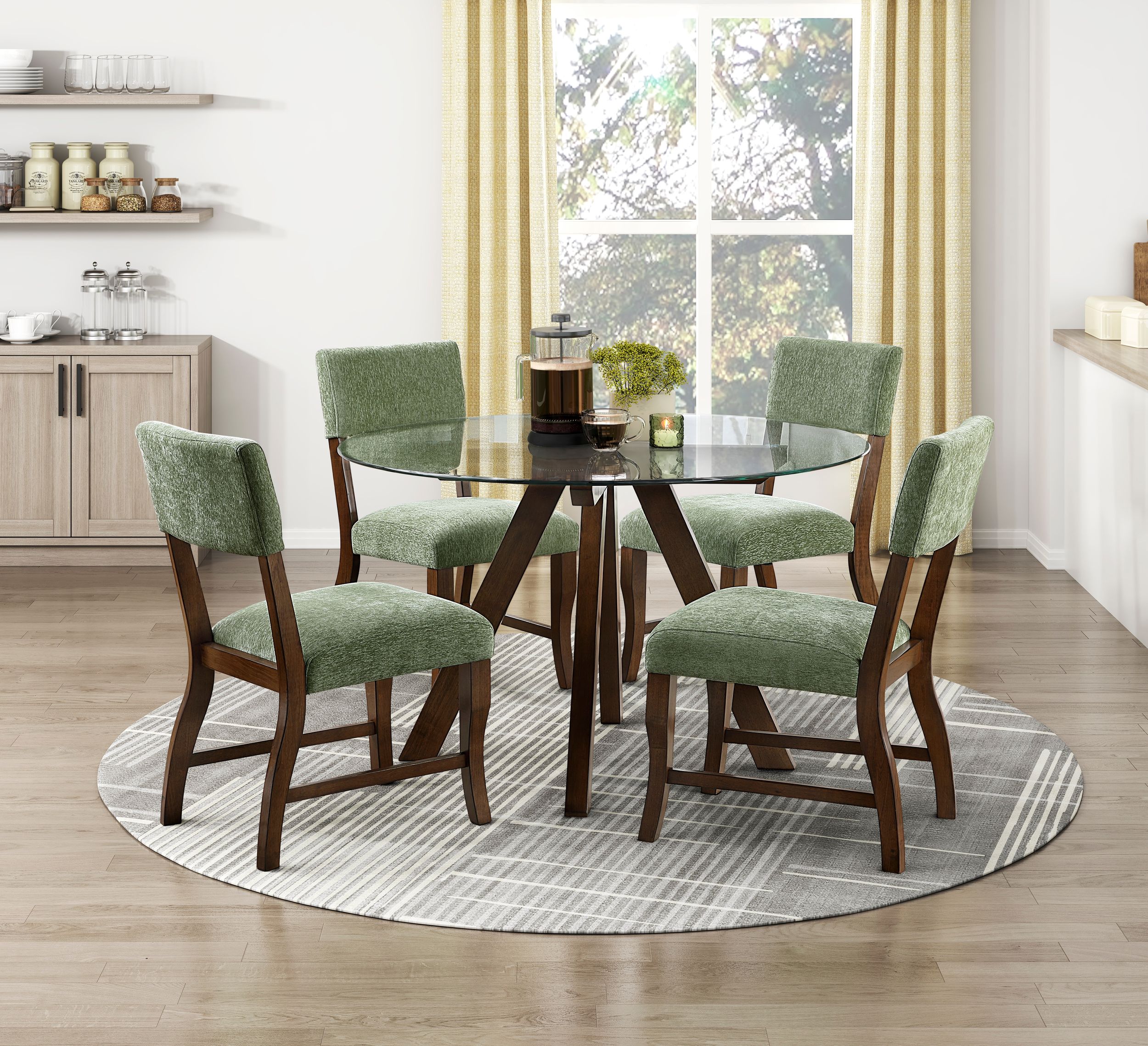 Aiden Round Glass/Wood Dining Room Set