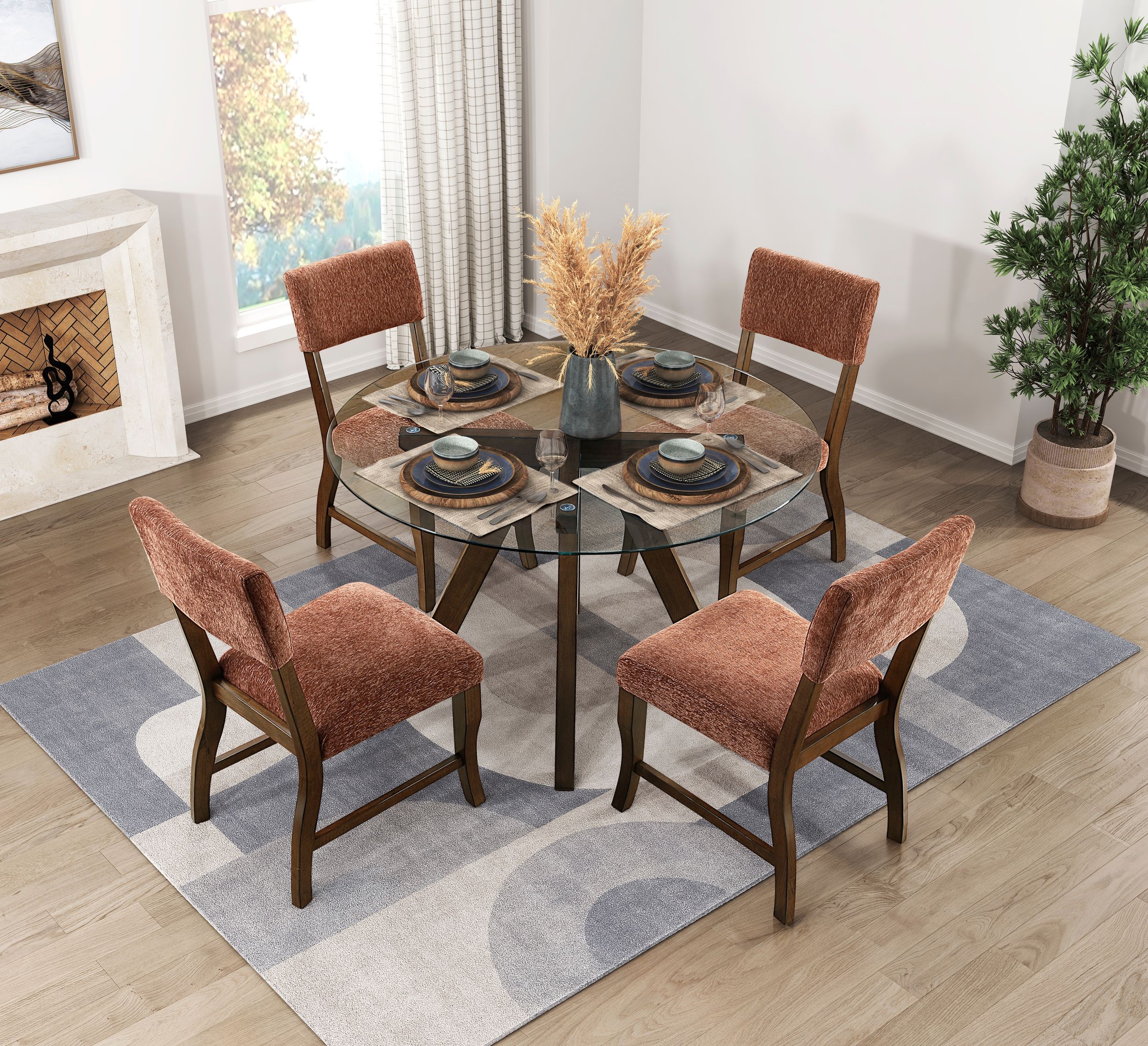 Aiden Round Glass/Wood Dining Table