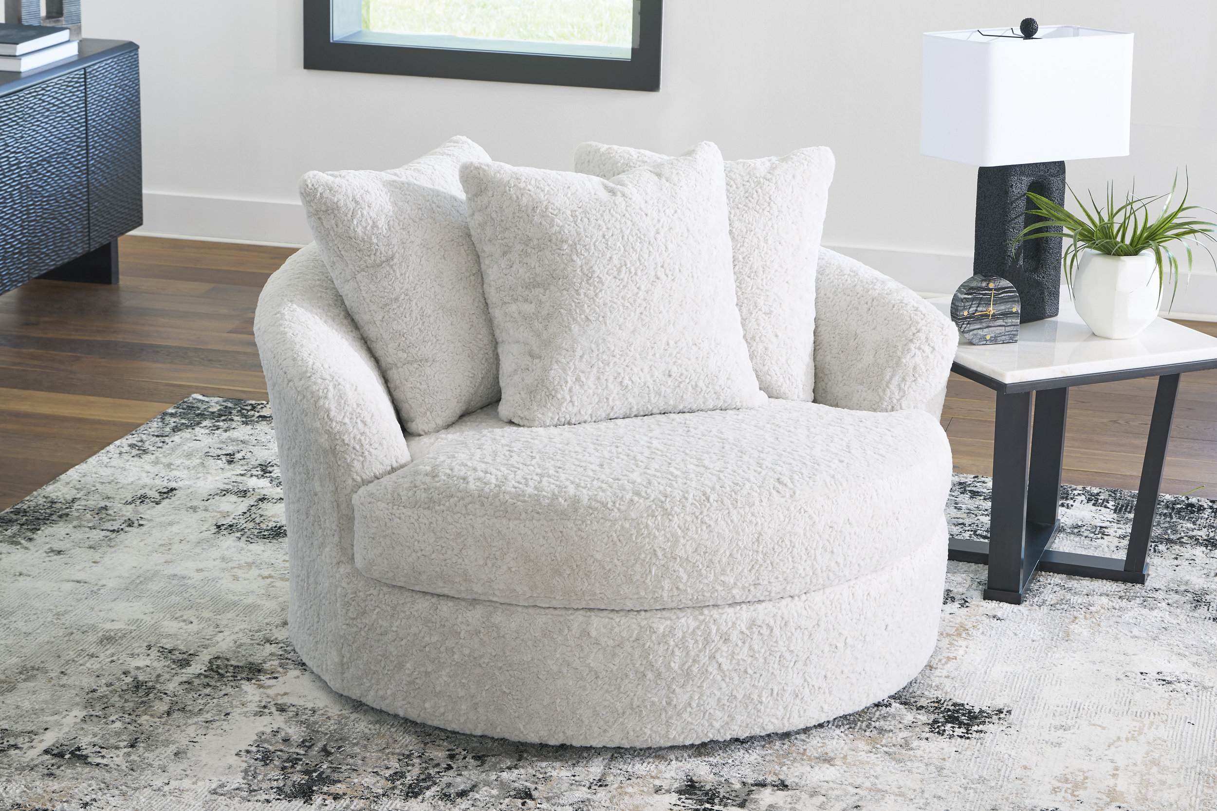 Cuddle Plush Polyester Oversized Swivel Accent Chair