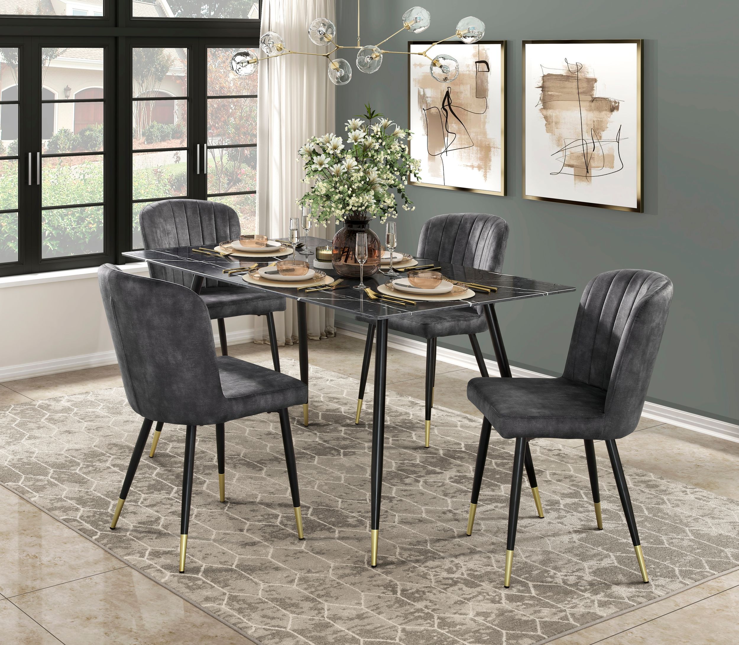 Clemente Rectangular Glass/Metal Dining Room Set