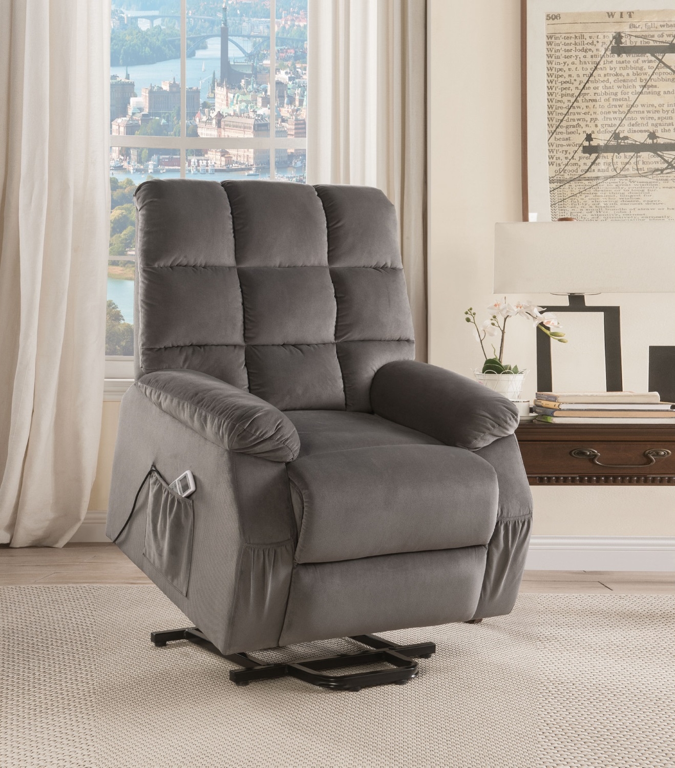 Ipompea Velvet Power Recliner Chair w/Lift & Massage