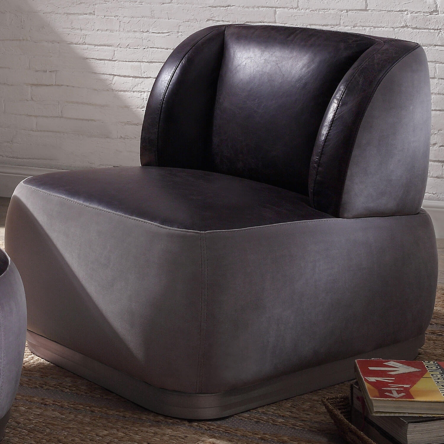 Decapree Top Grain Leather/Velvet  Accent Chair