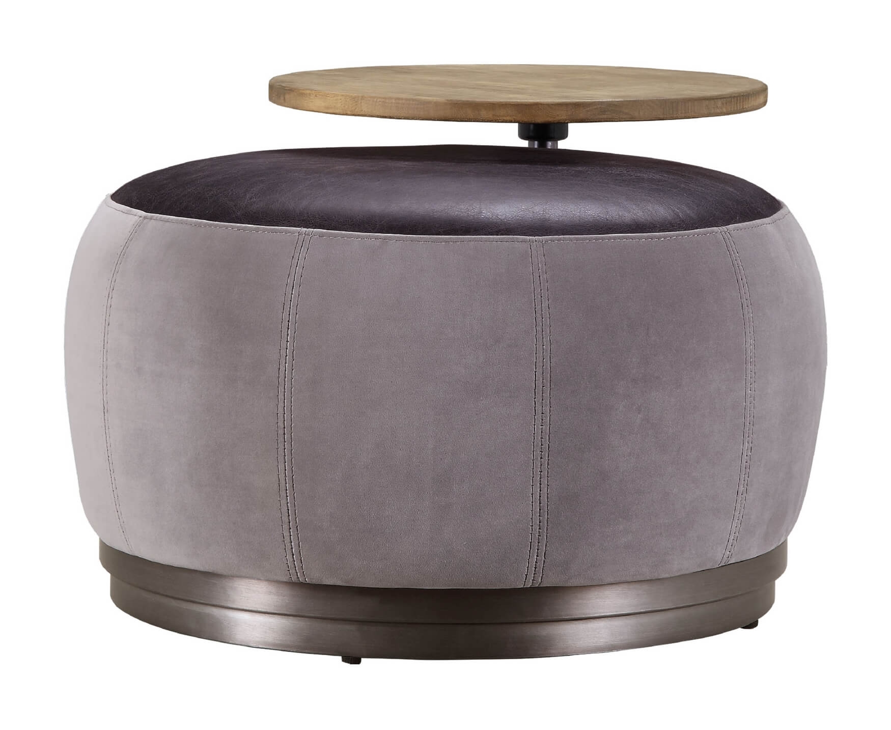Decapree Top Grain Leather/Velvet Accent Ottoman