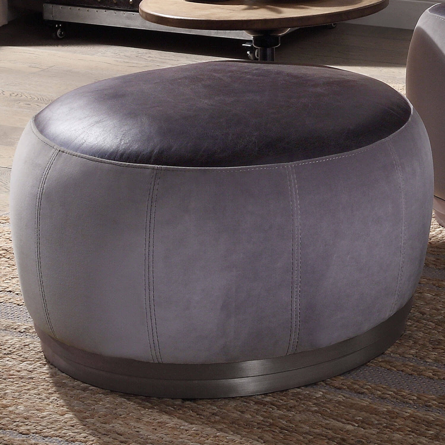 Decapree Top Grain Leather/Velvet Accent Ottoman