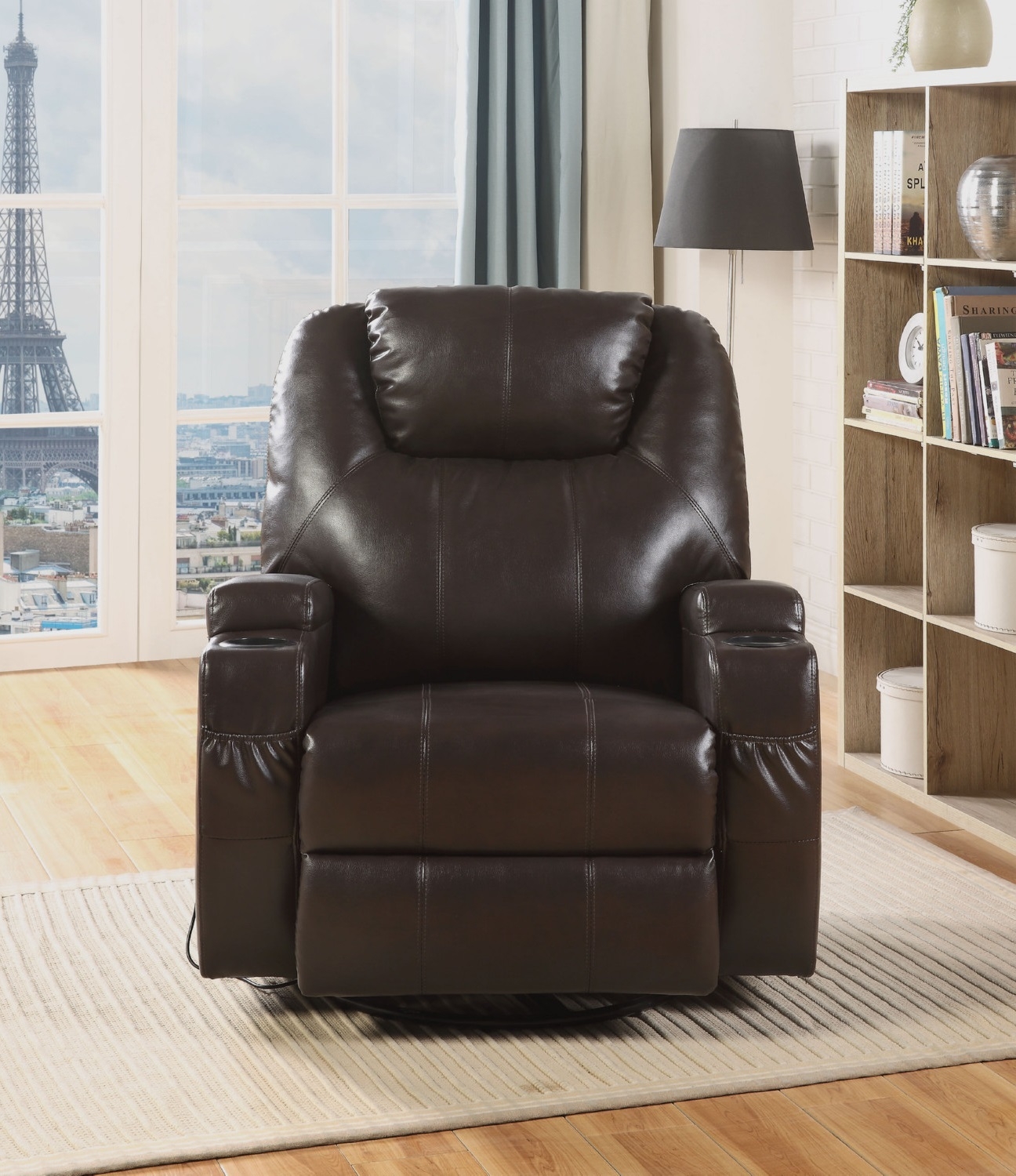 Waterlily Bonded Leather Swivel Rocker Recliner w/Massage