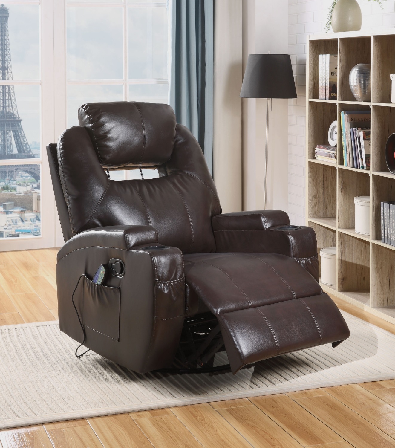 Waterlily Bonded Leather Swivel Rocker Recliner w/Massage
