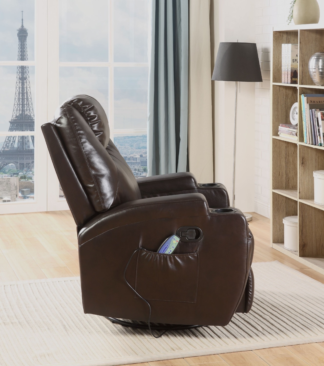 Waterlily Bonded Leather Swivel Rocker Recliner w/Massage