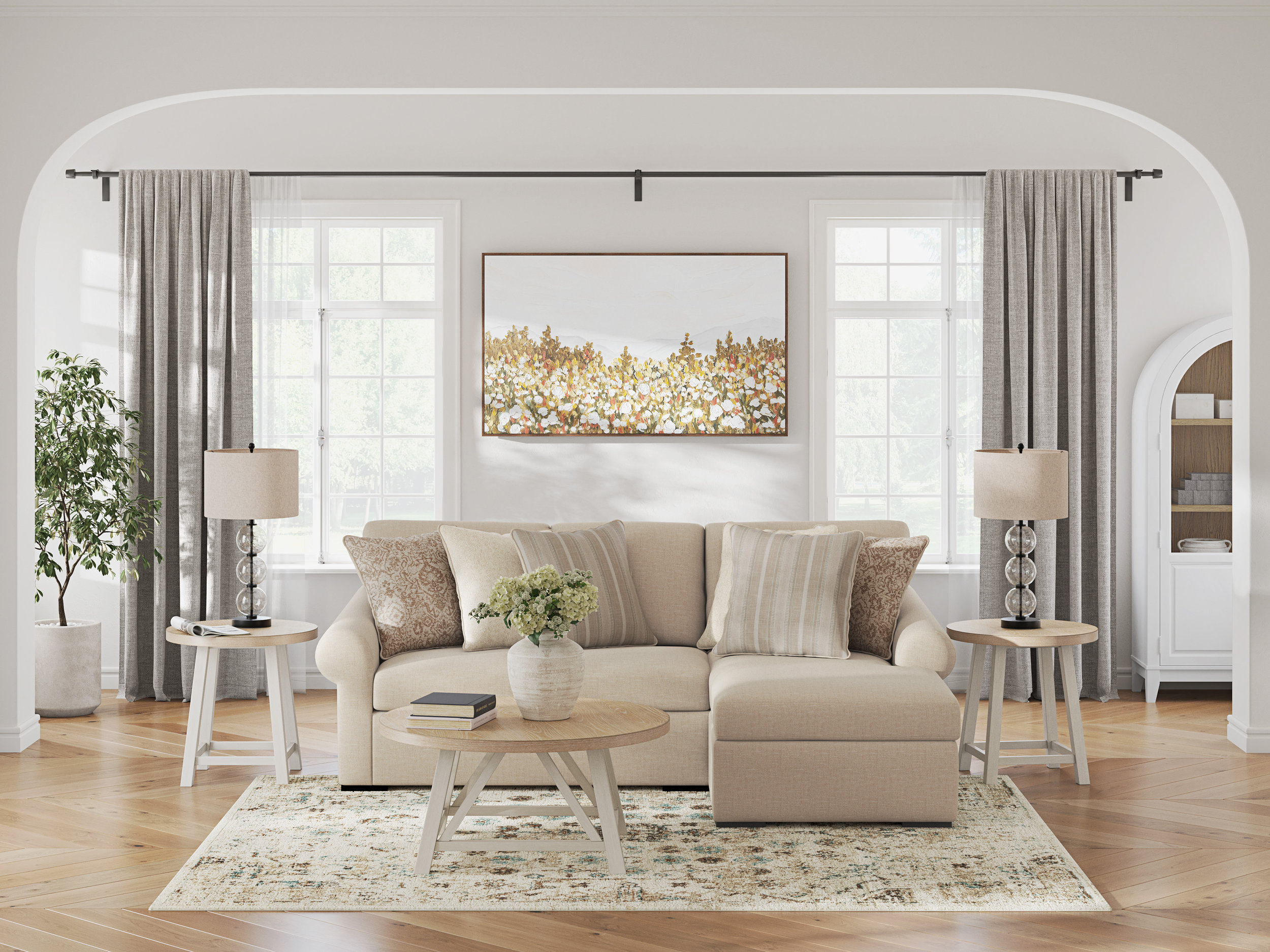 LadyMae Fabric Right 2-Piece L-Shaped Sectional Sofa w/Chaise