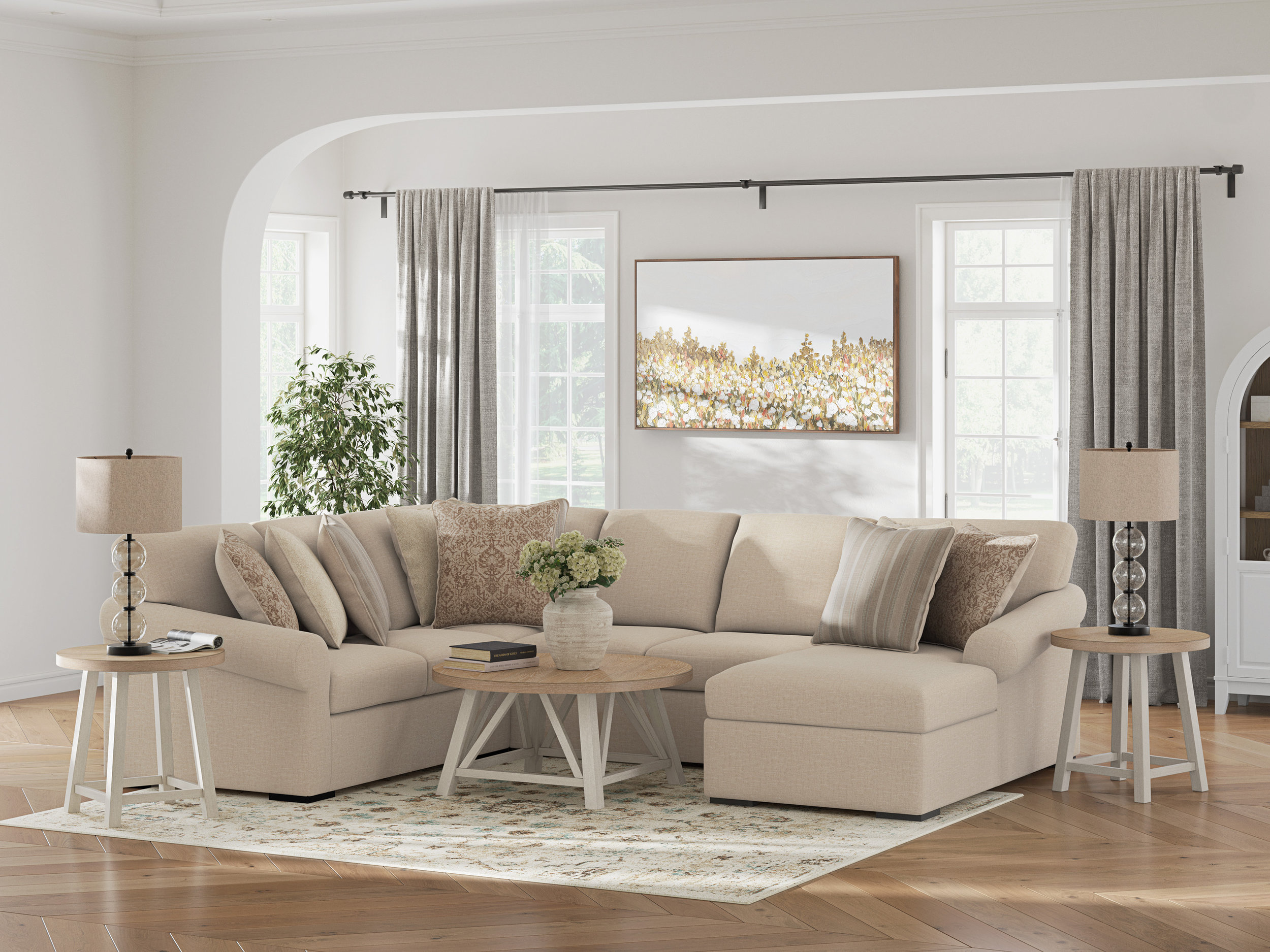 LadyMae Fabric 4-Piece U-Shaped Sectional Sofa w/Right Chaise